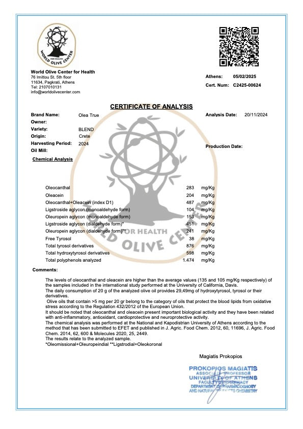 Olea True High Phenolic Olive Oil – 500ml (16.9 fl oz)