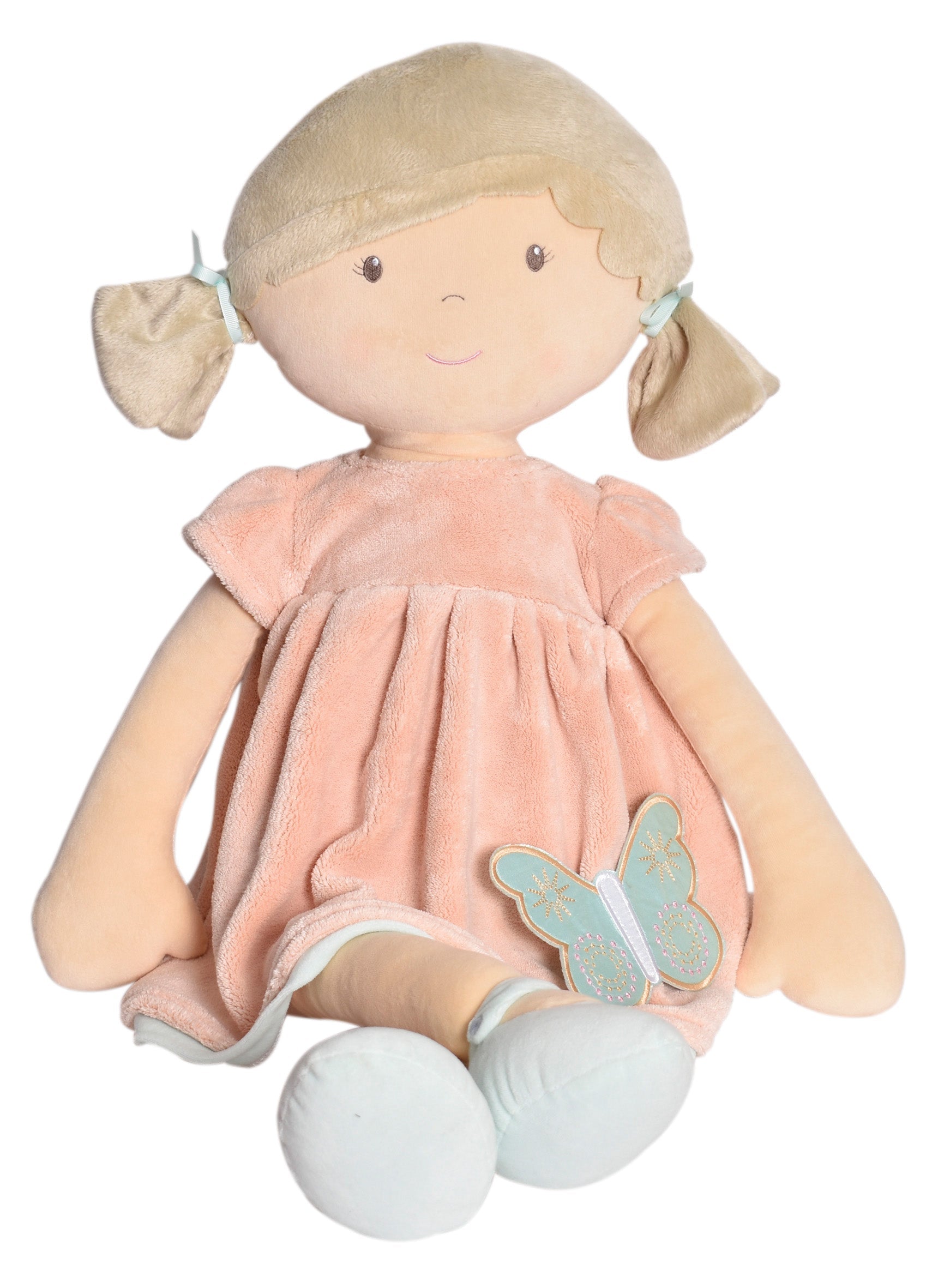 Tikiri Toys Pia X-Large Doll Brown Hair in Peach and Blue Dress