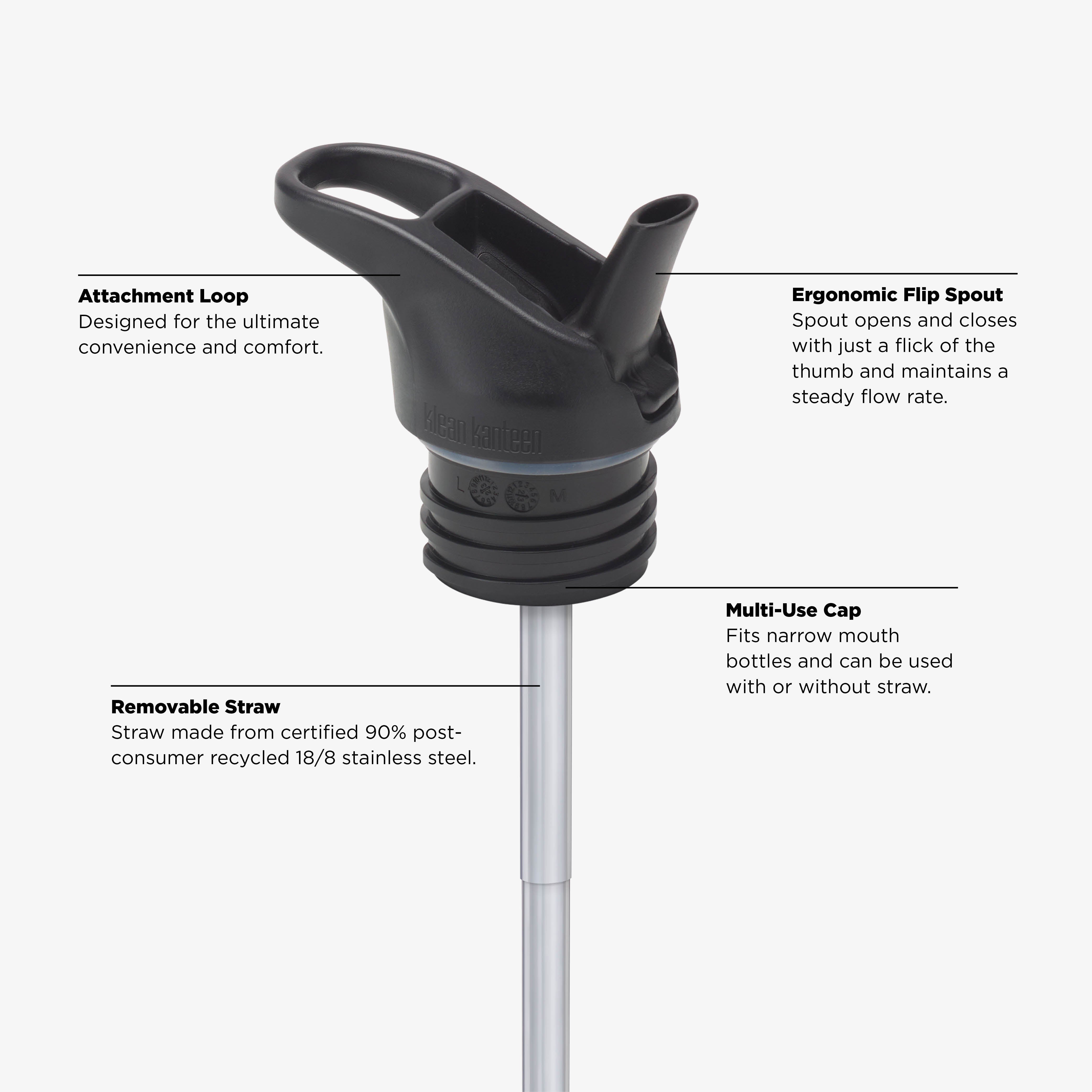 Klean Kanteen Classic Flip Seal Sport Cap with Straw