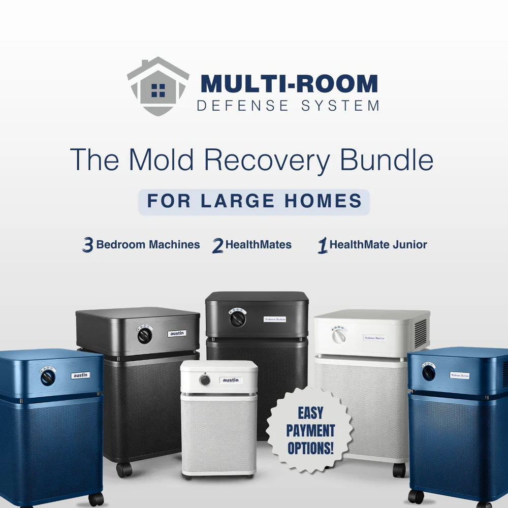 Multi-room defense system mold recovery bundle for large homes with various machines on a white background.