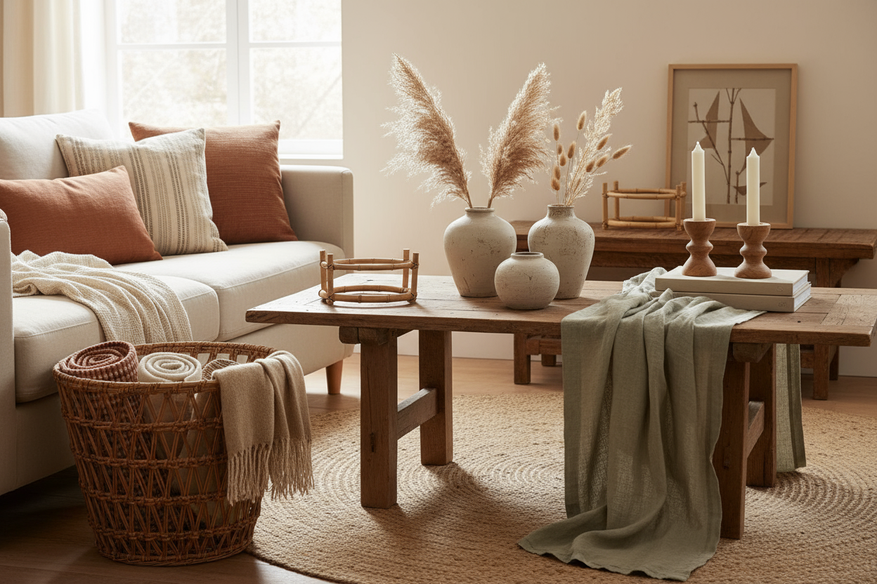 Non-toxic kitchen and home essentials including reusable jars, wooden utensils, glass containers, and eco-friendly cleaning products on open shelving.