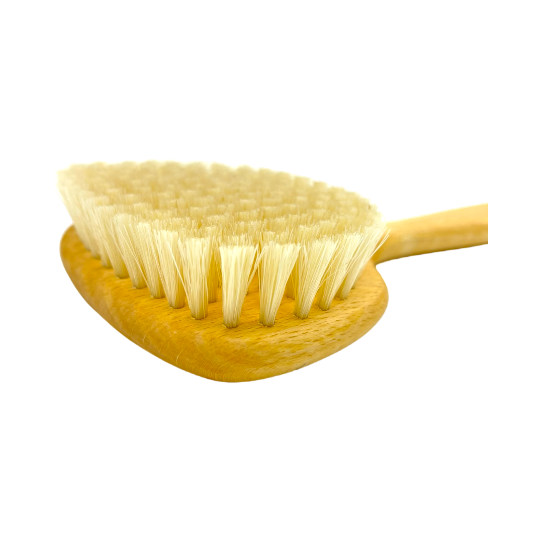 Wooden brush with natural bristles on a white background