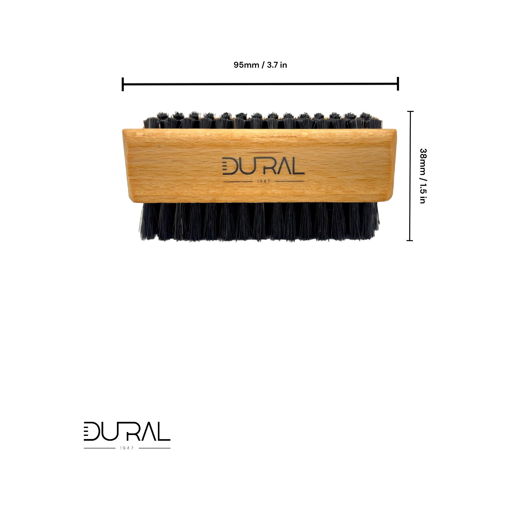 Dural brush with dimensions on a white background