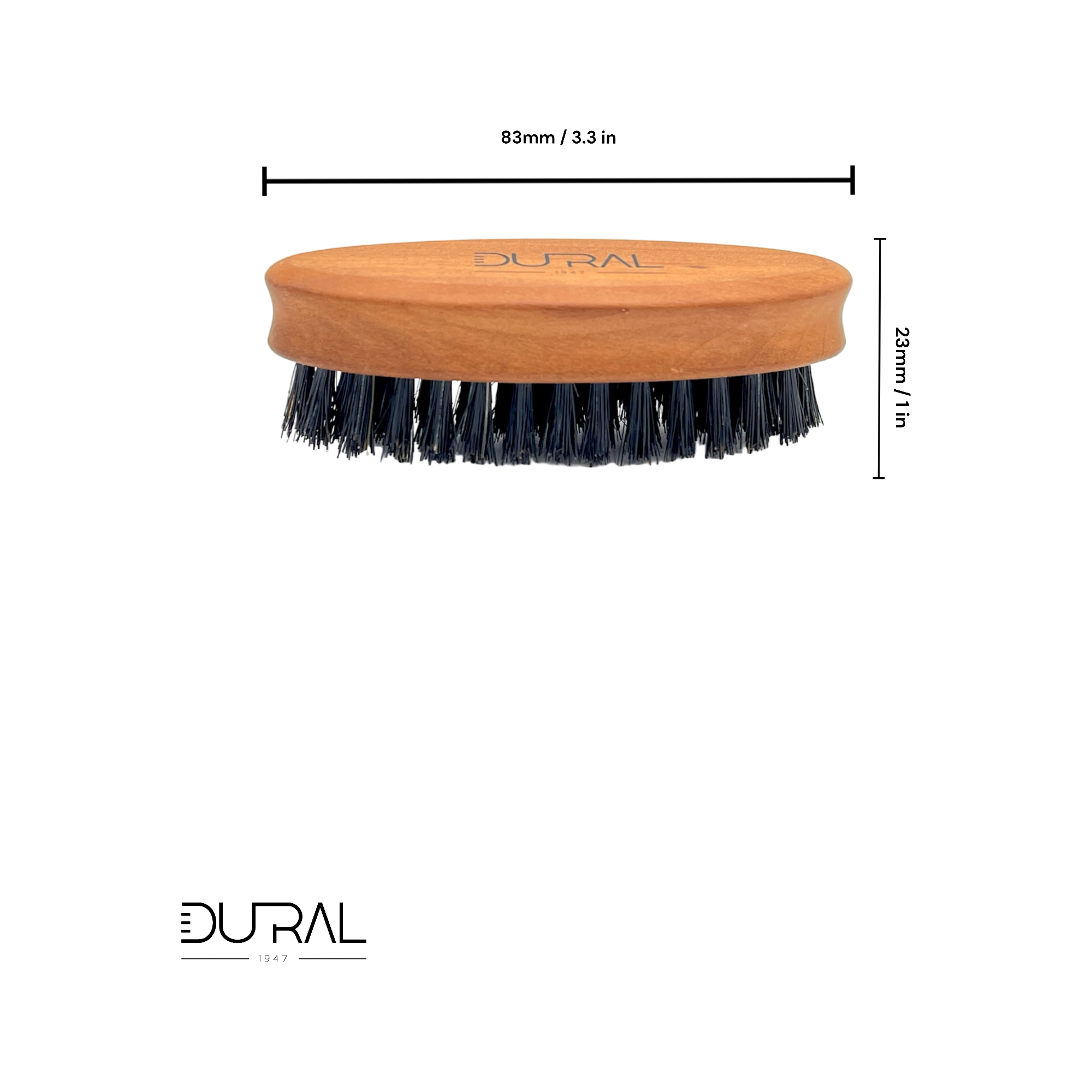 DURAL brush with measurements on a white background