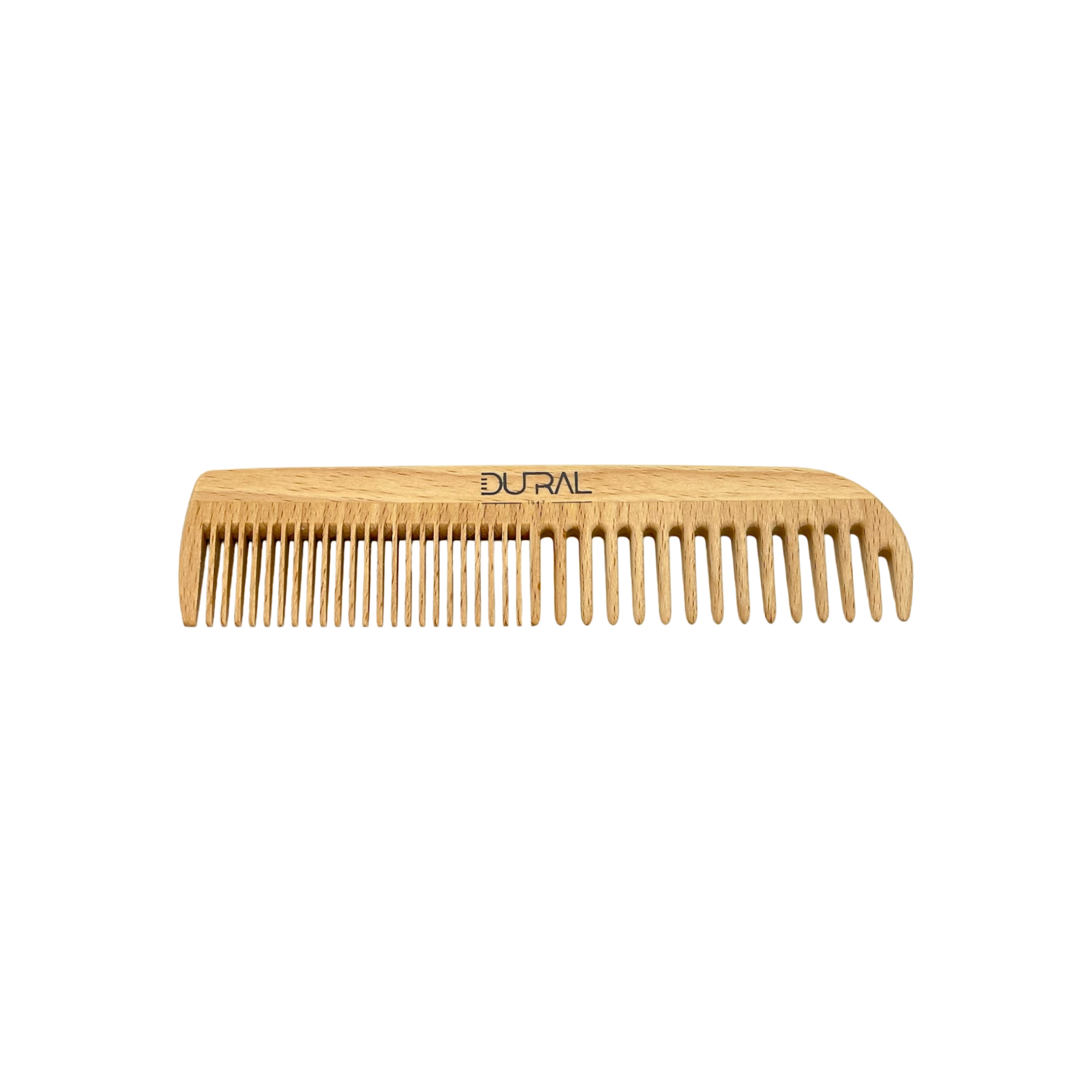 Bamboo comb with 'DURAL' branding on a white background