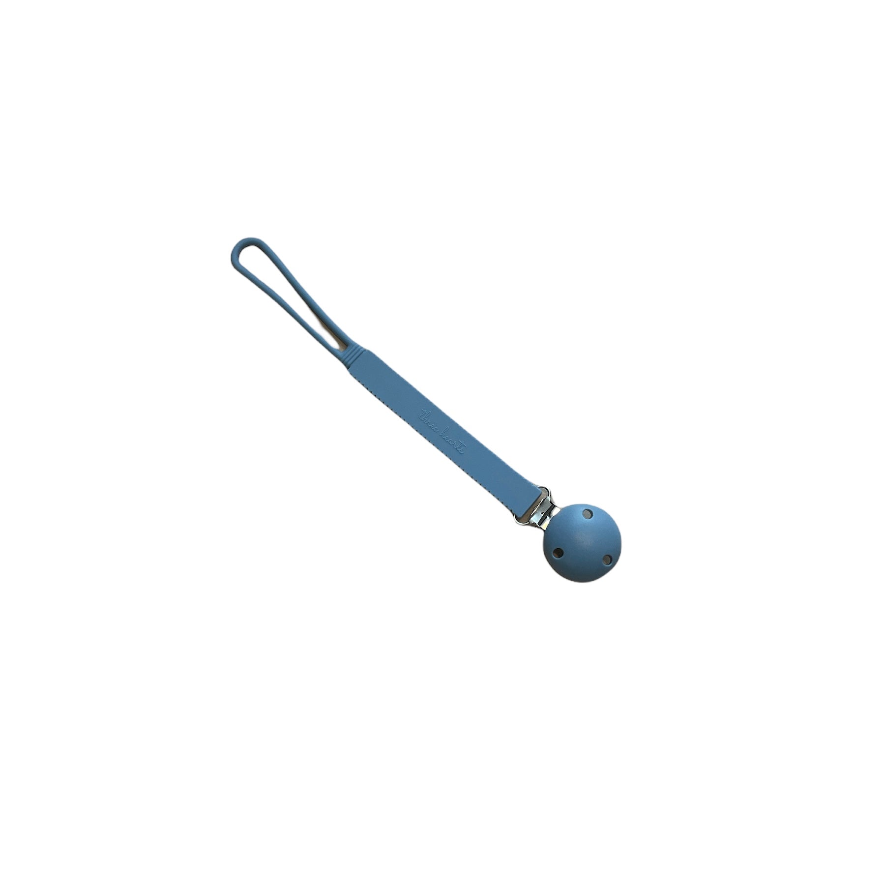 Blue lanyard with a round blue object attached on a white background