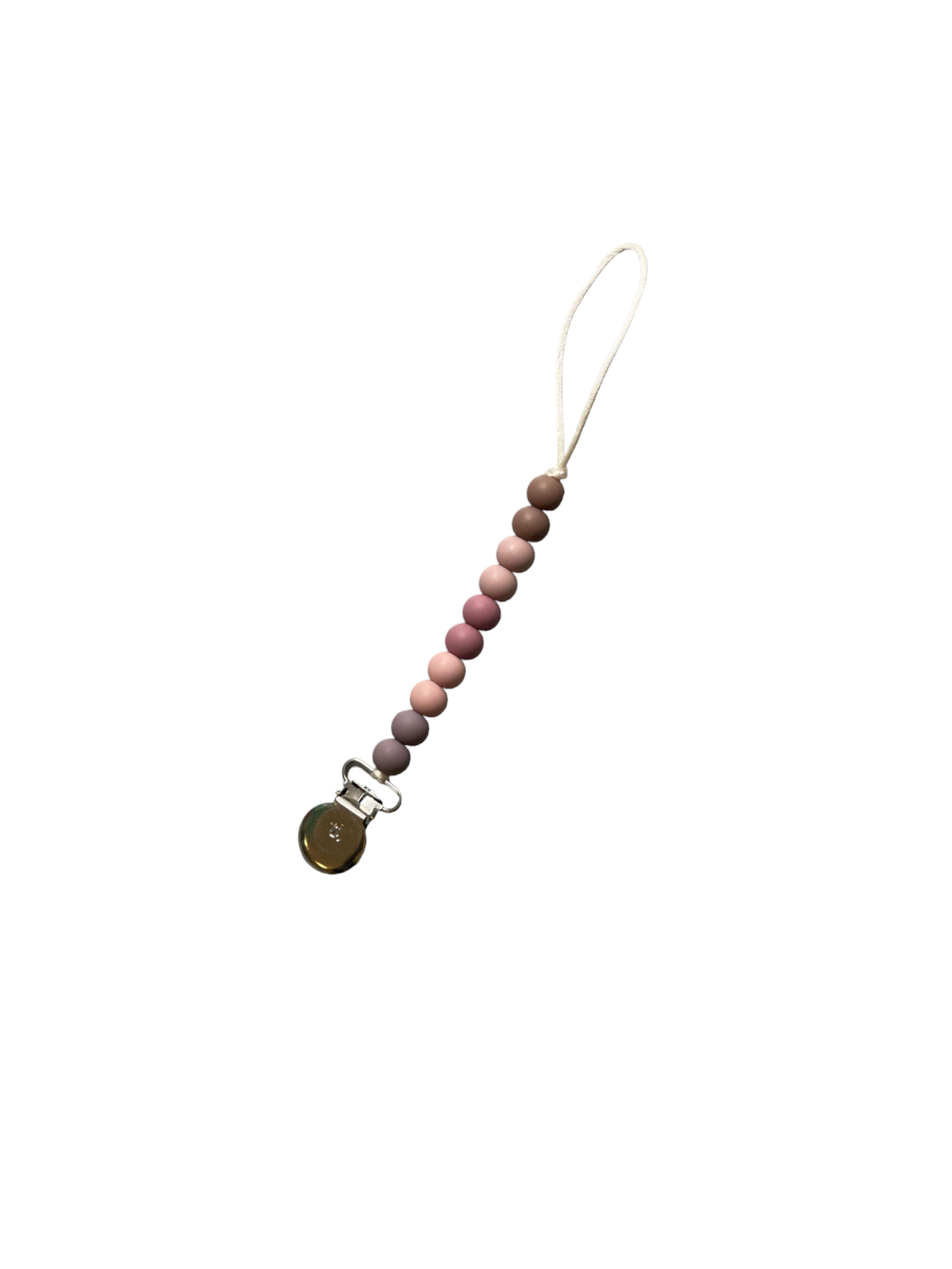 Pacifier clip with gradient beads on a white background