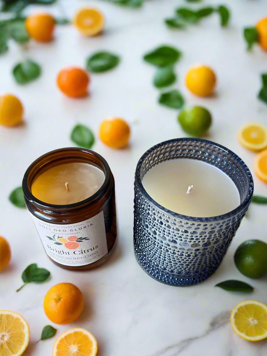 Soli Deo Gloria Candle Company Bright Citrus | Natural Beeswax Candle with Organic Essential Oils