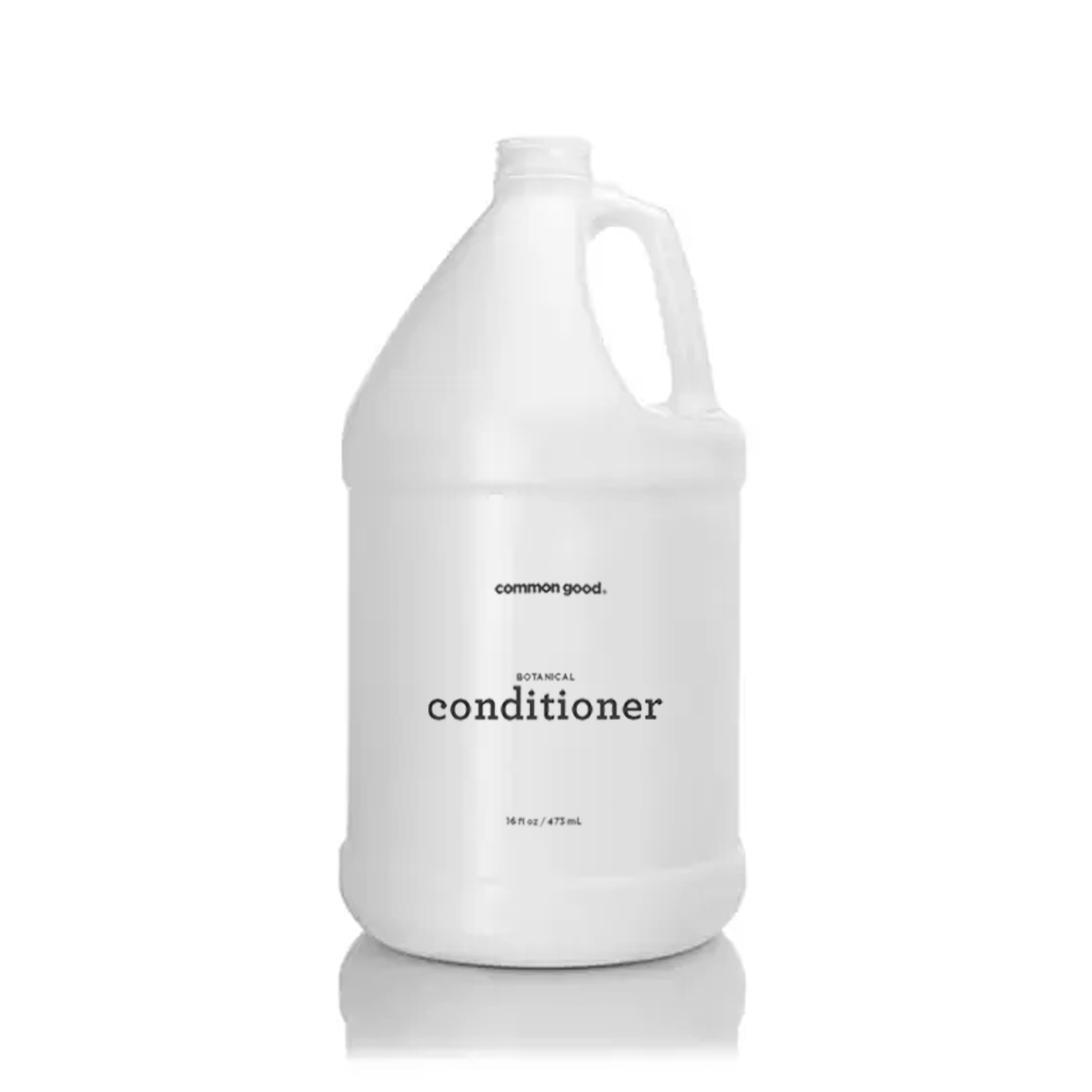 Gallon container of 'common good' conditioner on a white background