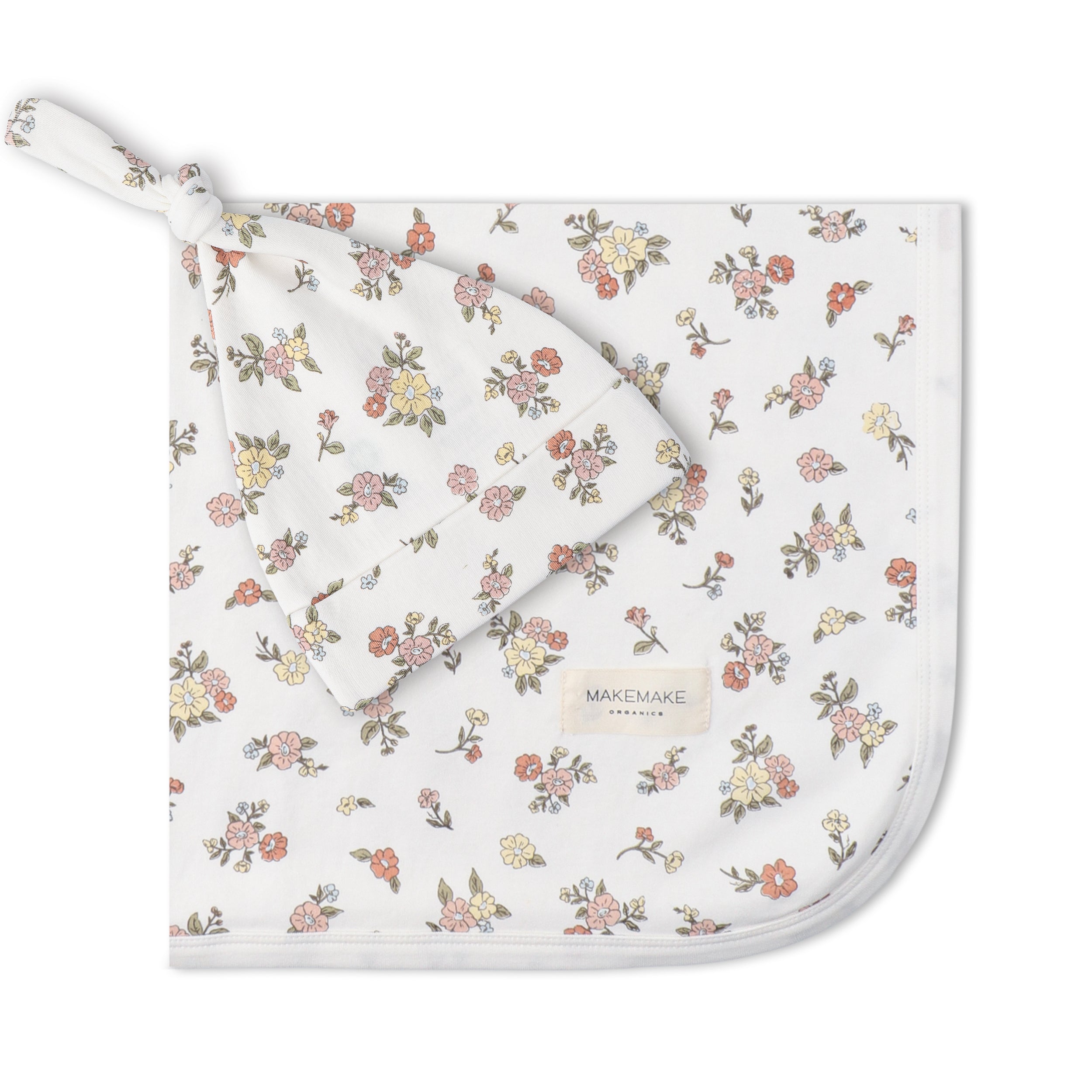 Makemake Organics - Organic Swaddle Blanket & Hat Set  - Meadow