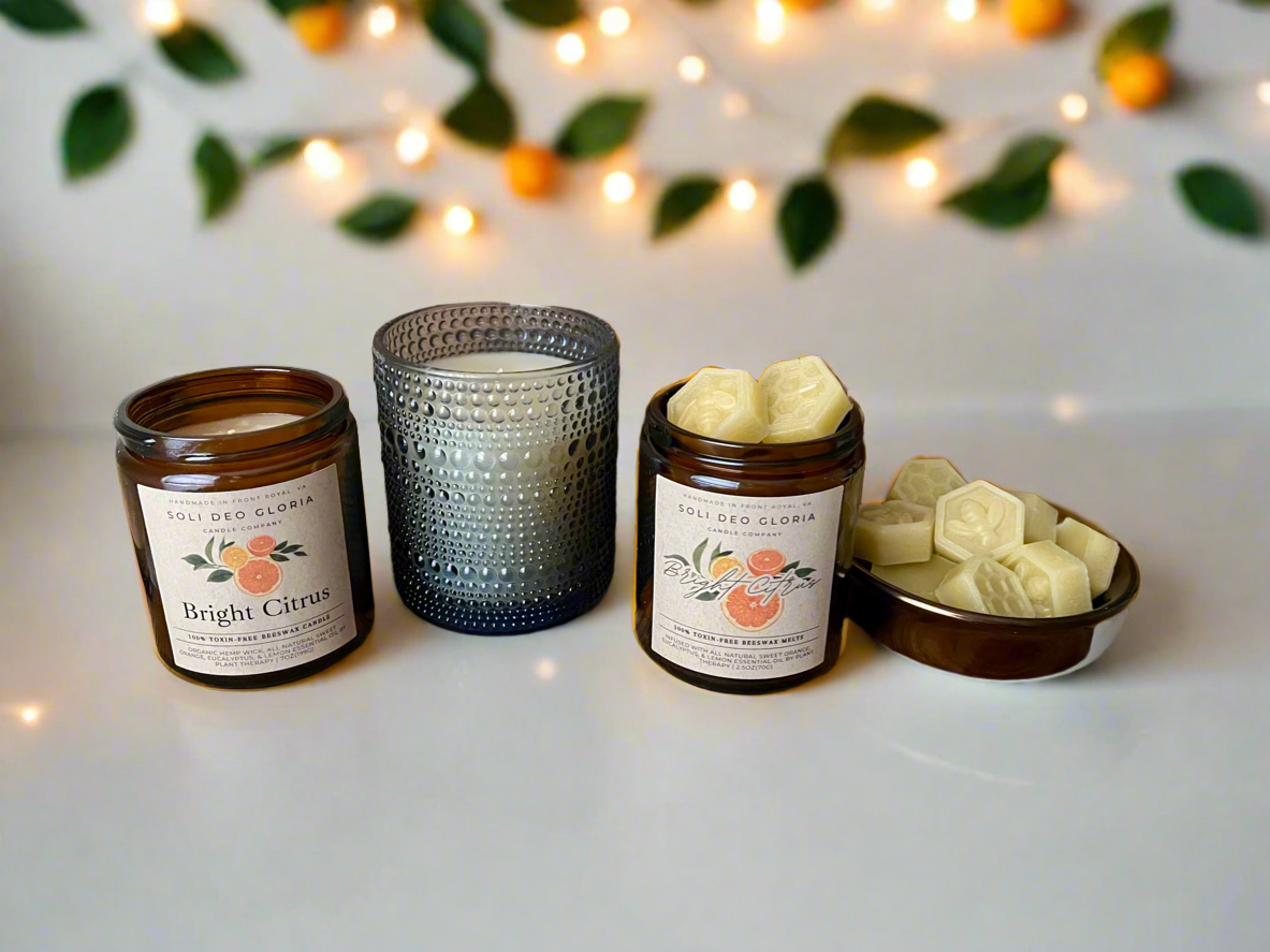 Soli Deo Gloria Candle Company Bright Citrus | Natural Beeswax Candle with Organic Essential Oils