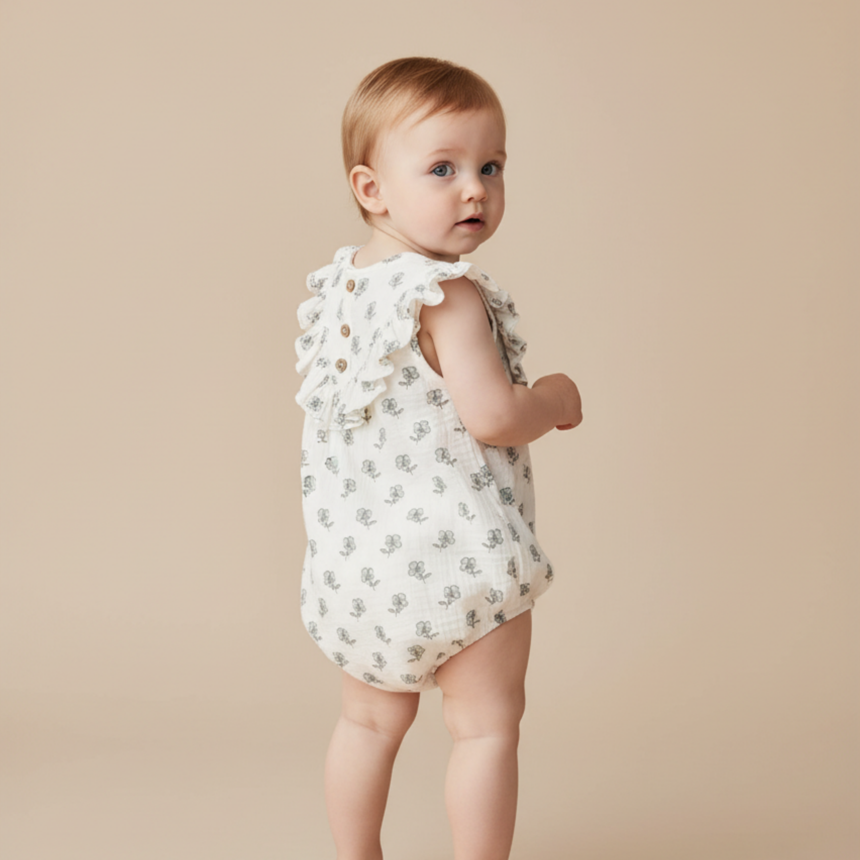 Makemake Organics - Organic Sleeveless Ruffle Bubble Romper - Poppy