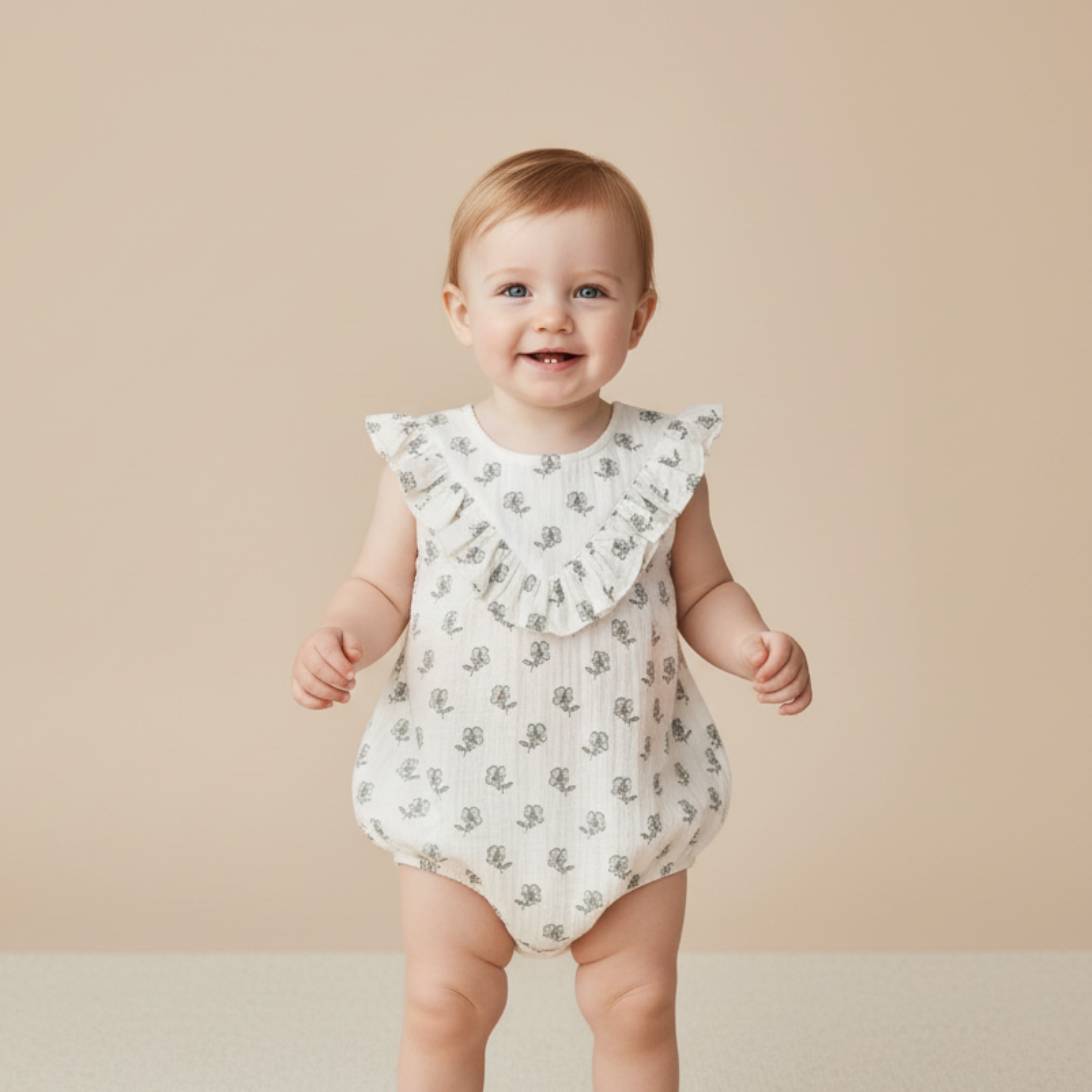 Makemake Organics - Organic Sleeveless Ruffle Bubble Romper - Poppy