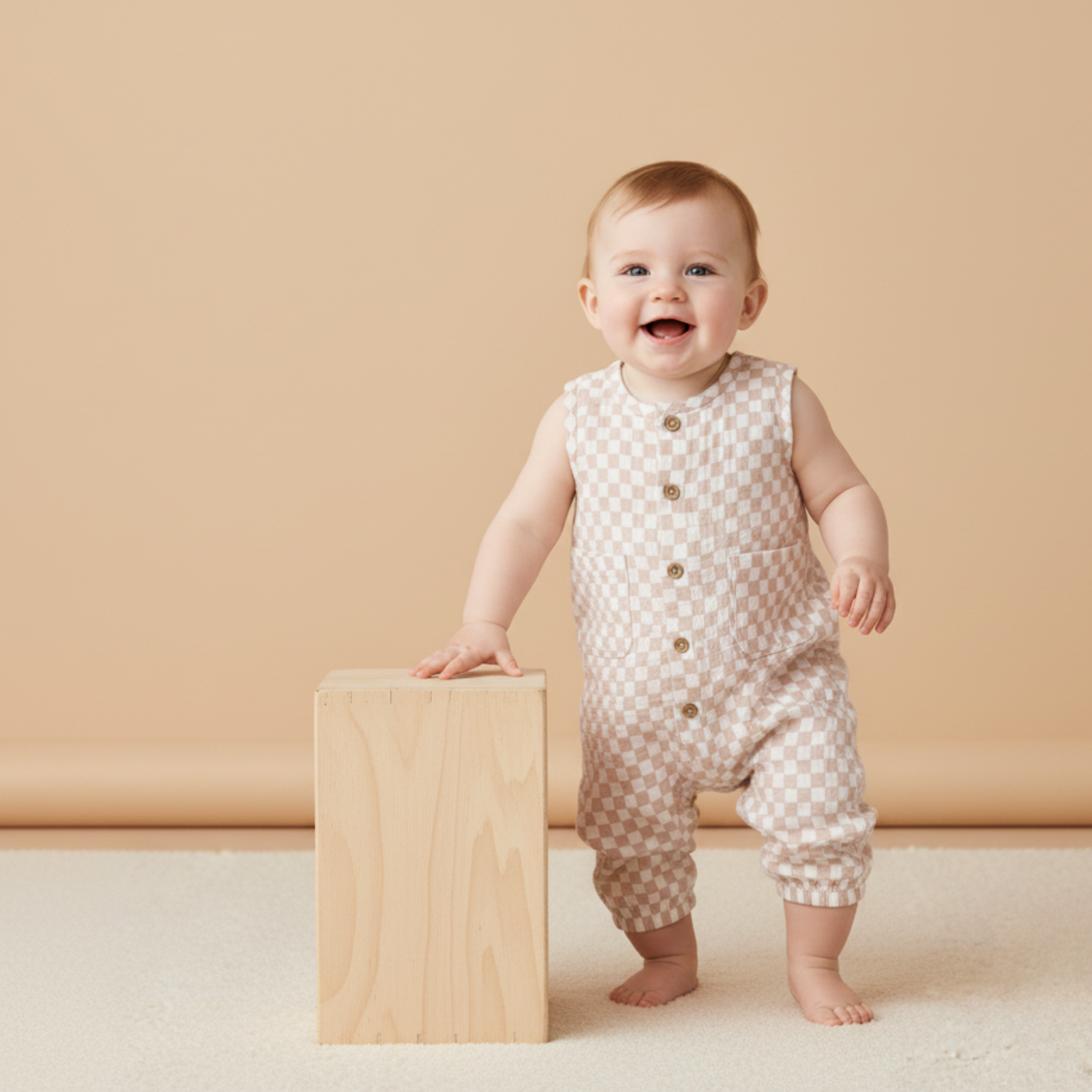 Makemake Organics - Organic Buttoned Jumpsuit - Brick Checks