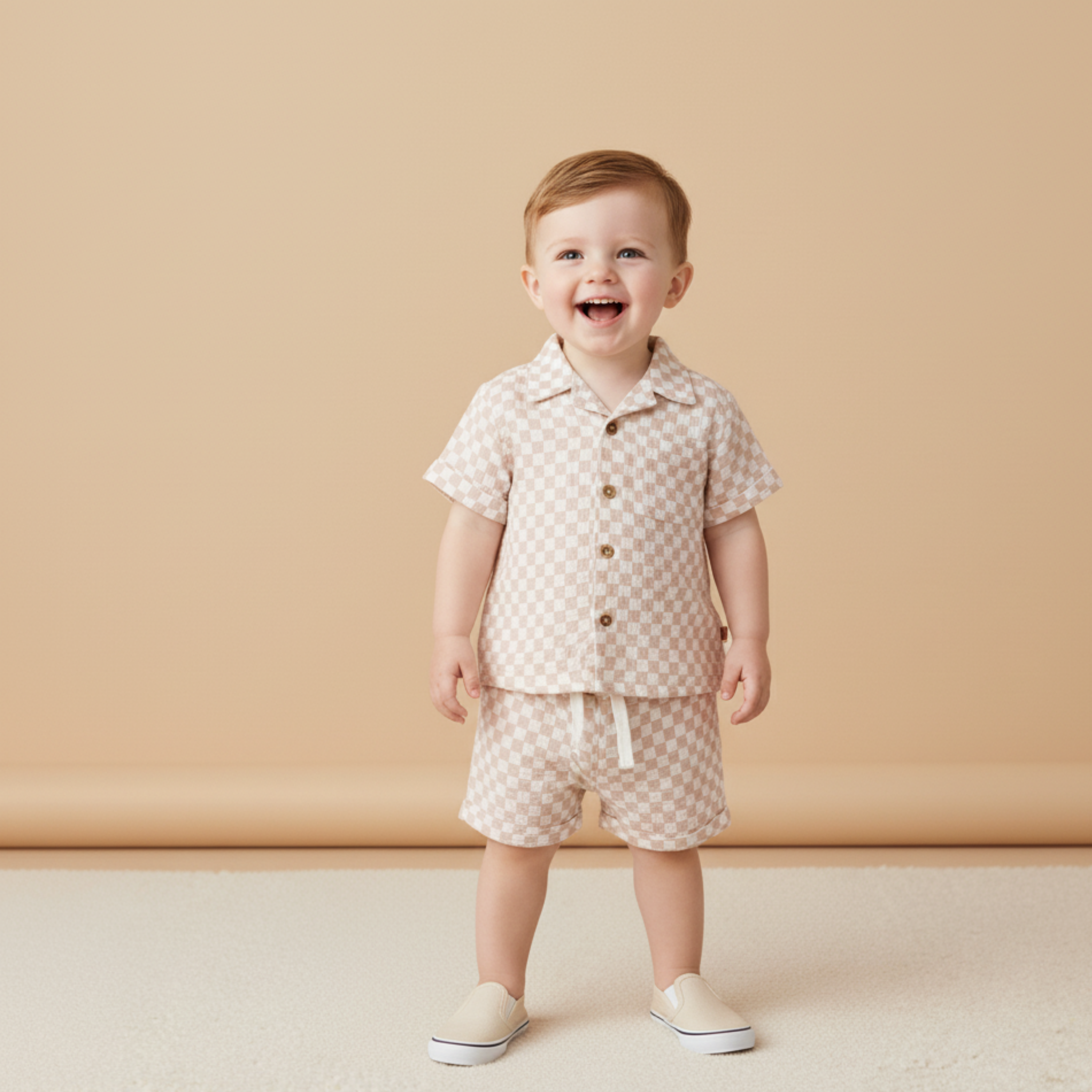 Makemake Organics - Organic Shirt & Shorts Set - Brick Checks