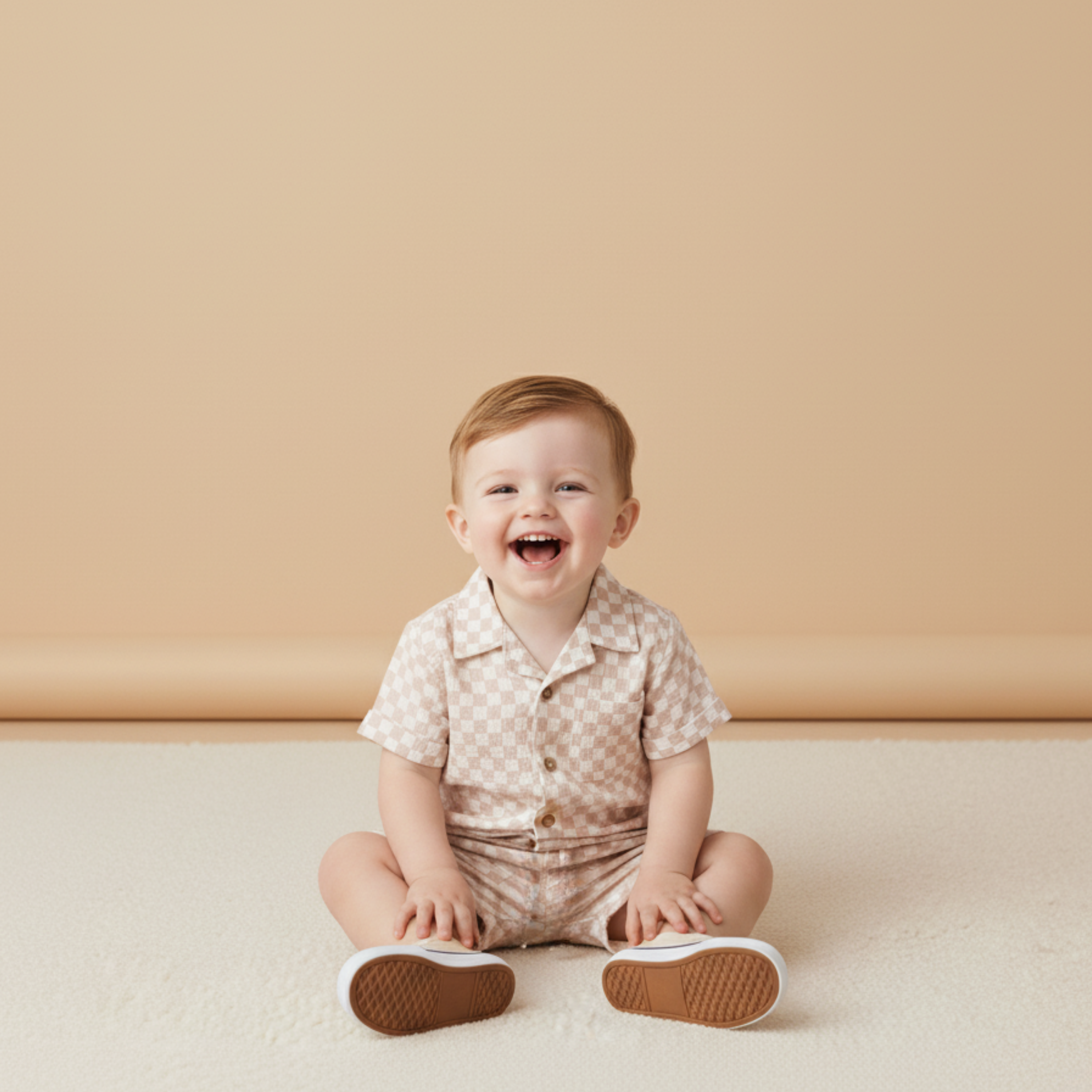 Makemake Organics - Organic Shirt & Shorts Set - Brick Checks