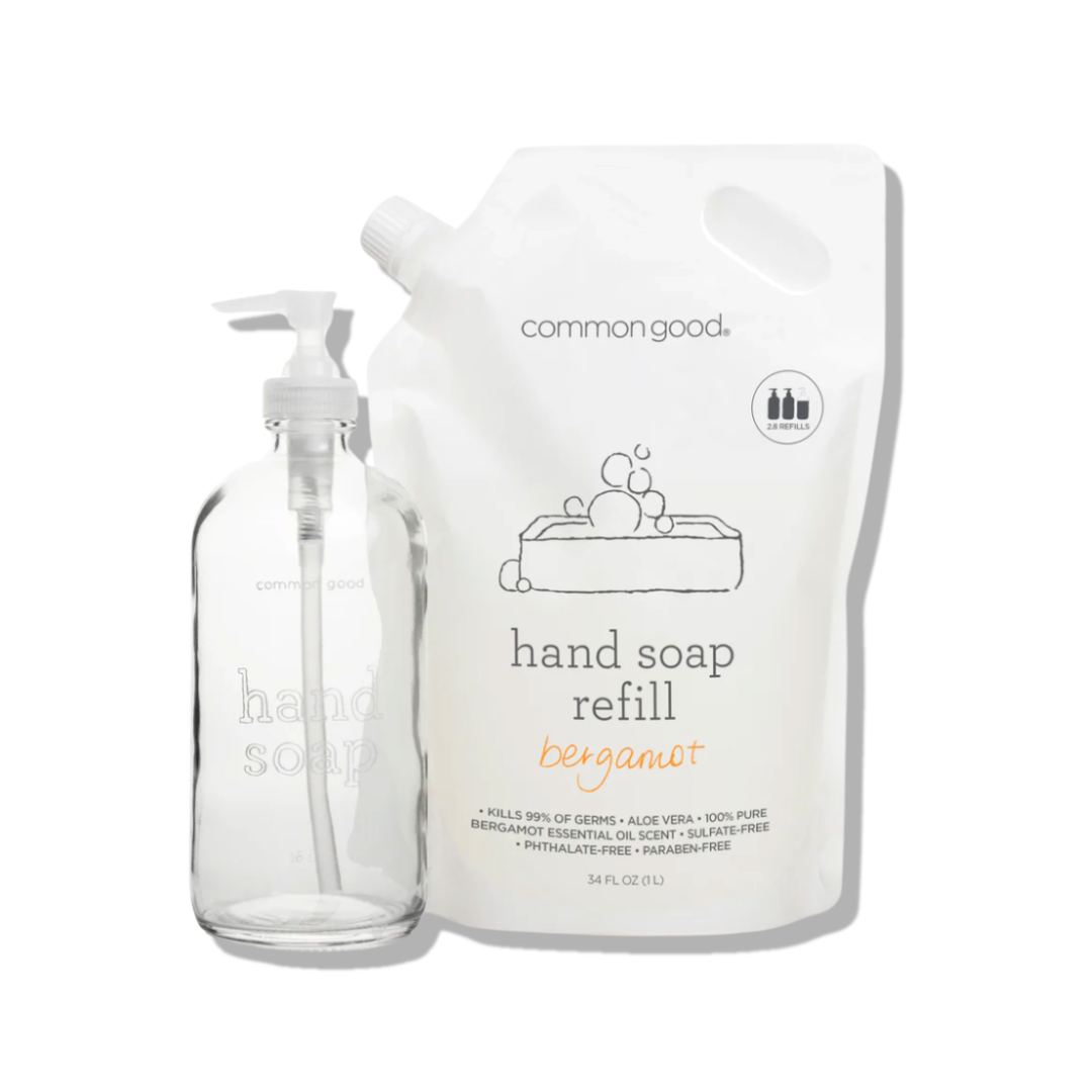 Hand Soap Refill Pouch and Glass Bottle Set — component of the Common Good Sink Essentials Bundle