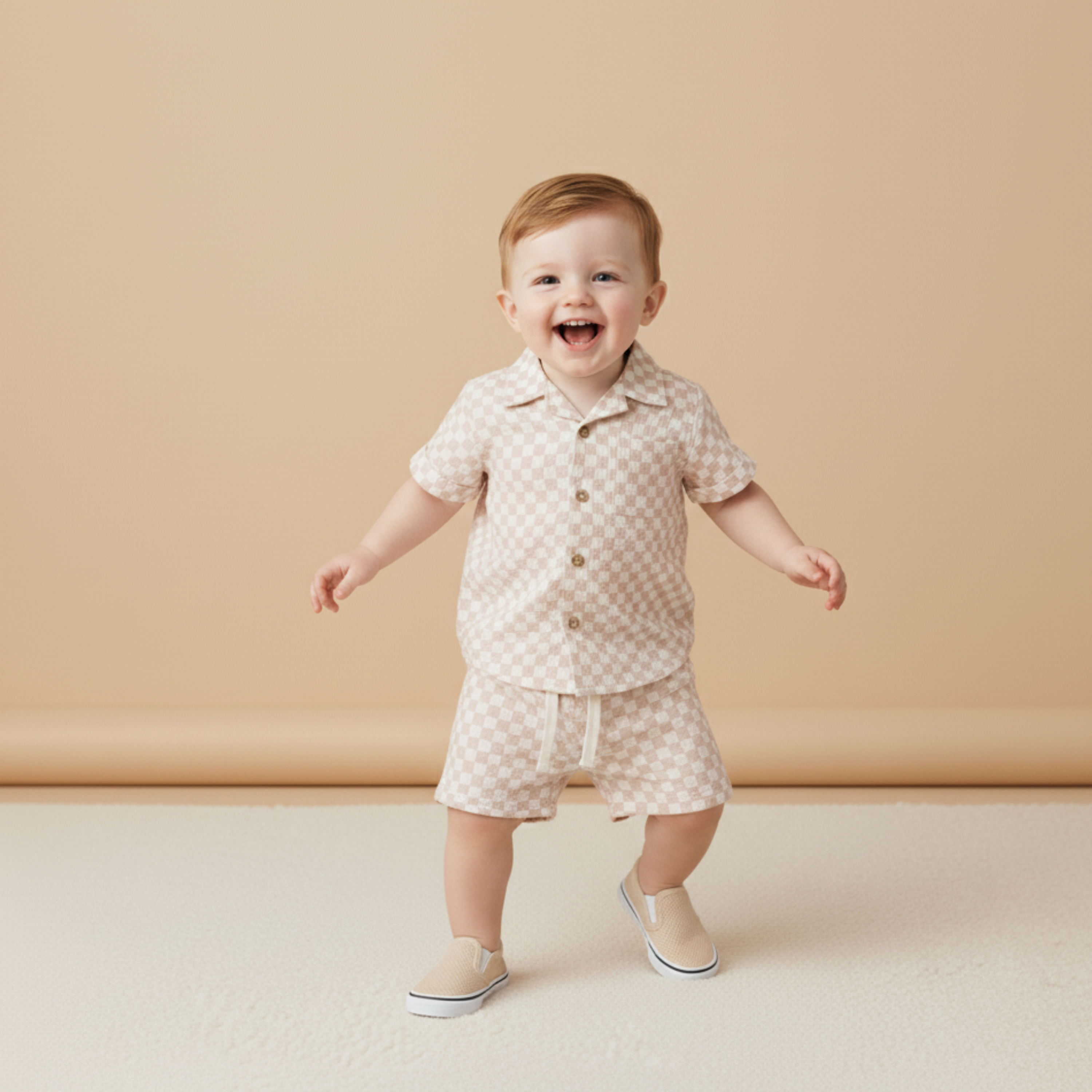 Makemake Organics - Organic Shirt & Shorts Set - Brick Checks