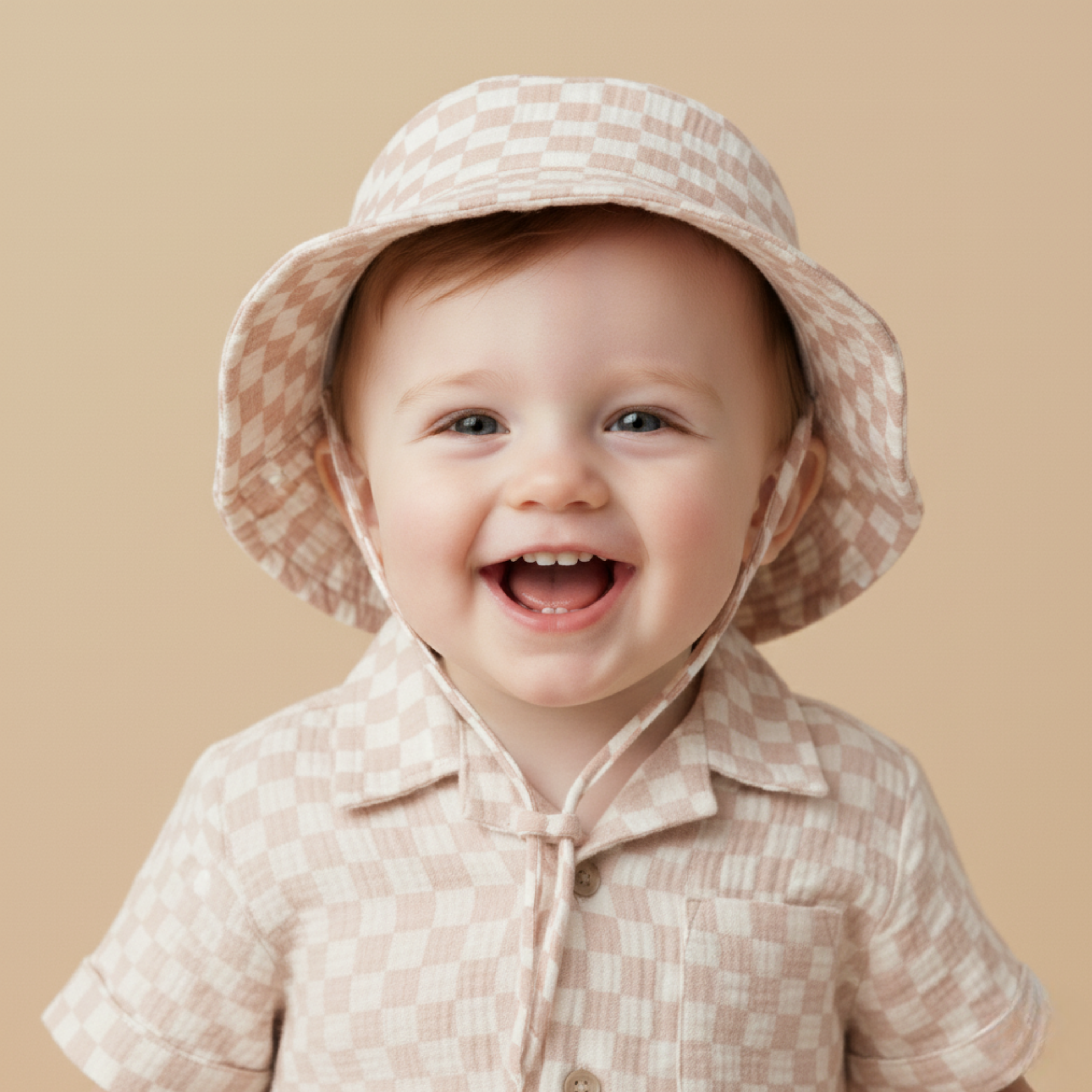 Makemake Organics - Organic Bucket Sun Hat - Brick Checks