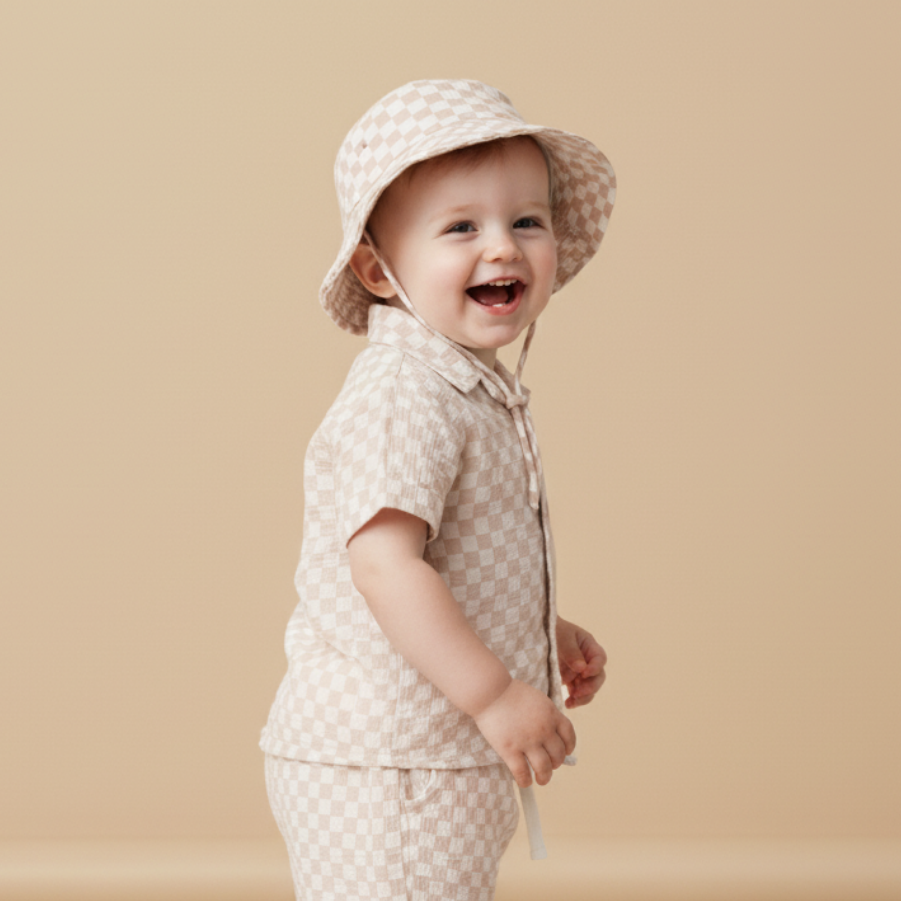 Makemake Organics - Organic Bucket Sun Hat - Brick Checks