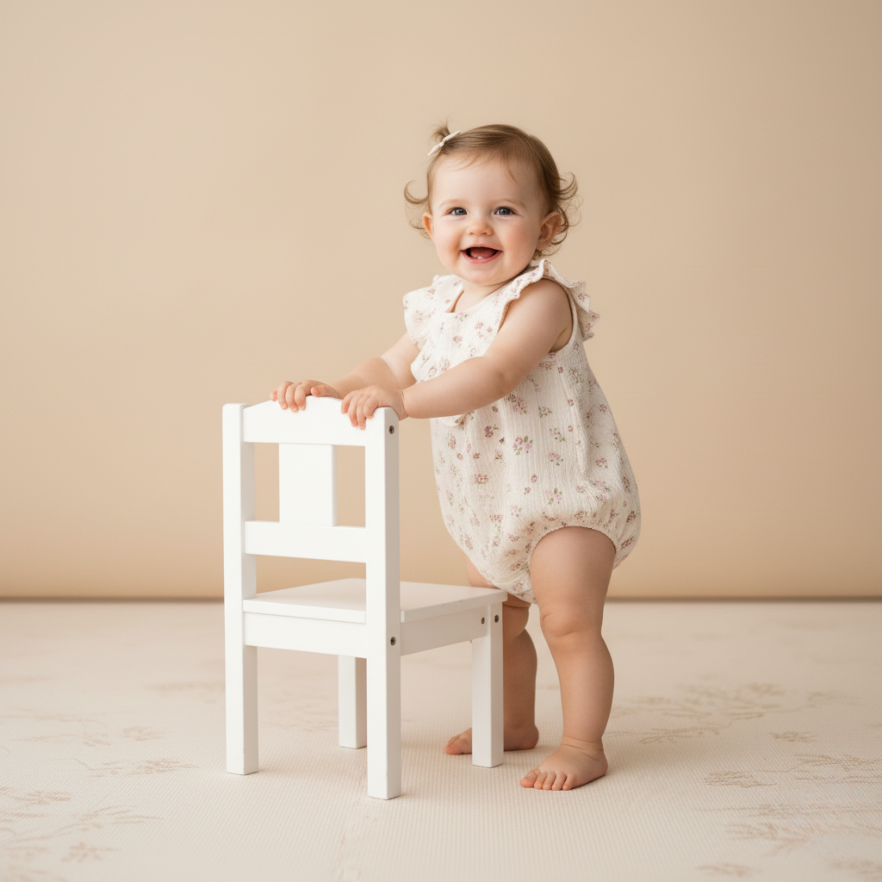 Makemake Organics - Organic Sleeveless Ruffle Bubble Romper - Blush Floral