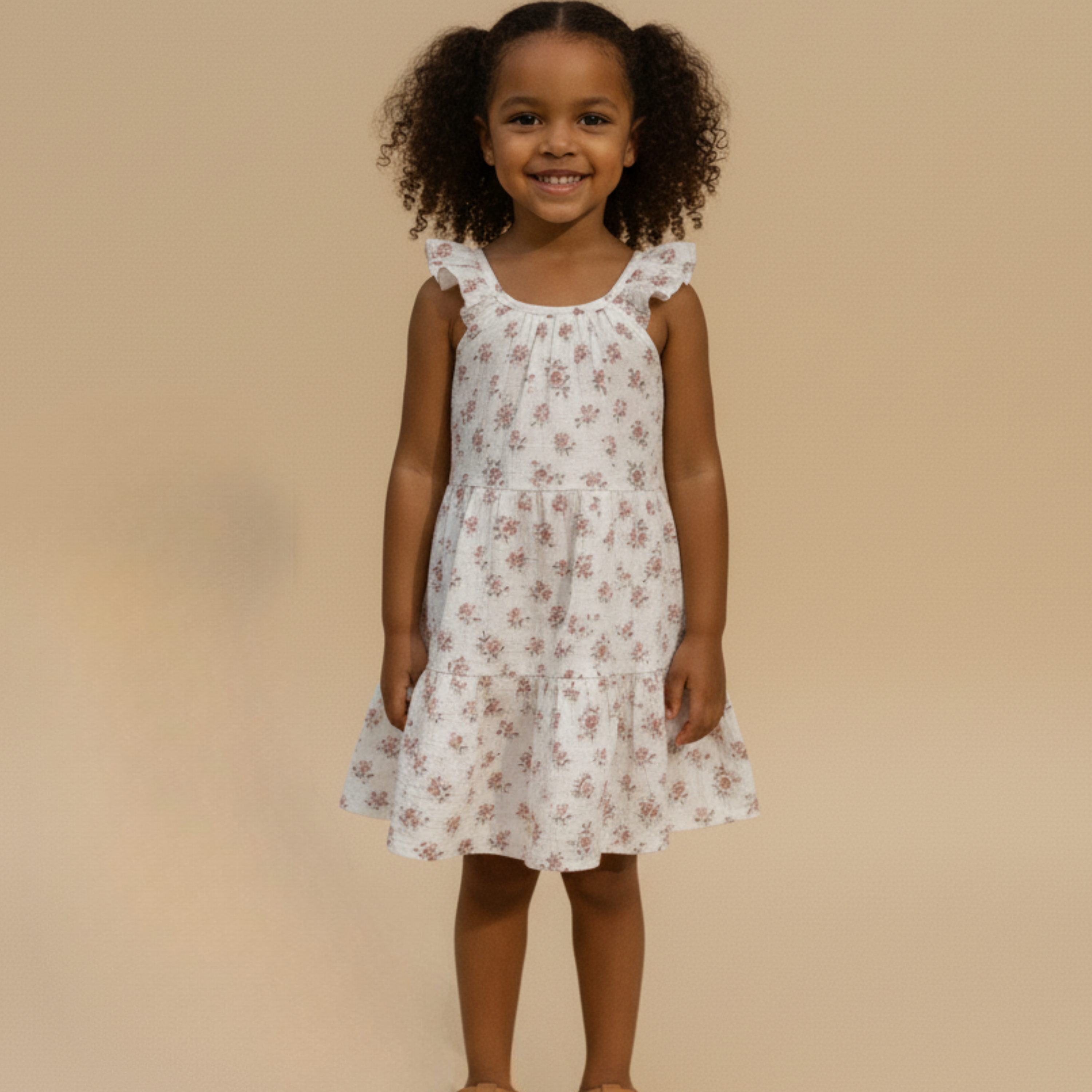 Makemake Organics - Organic Ruffle Tiered Dress - Blush Floral
