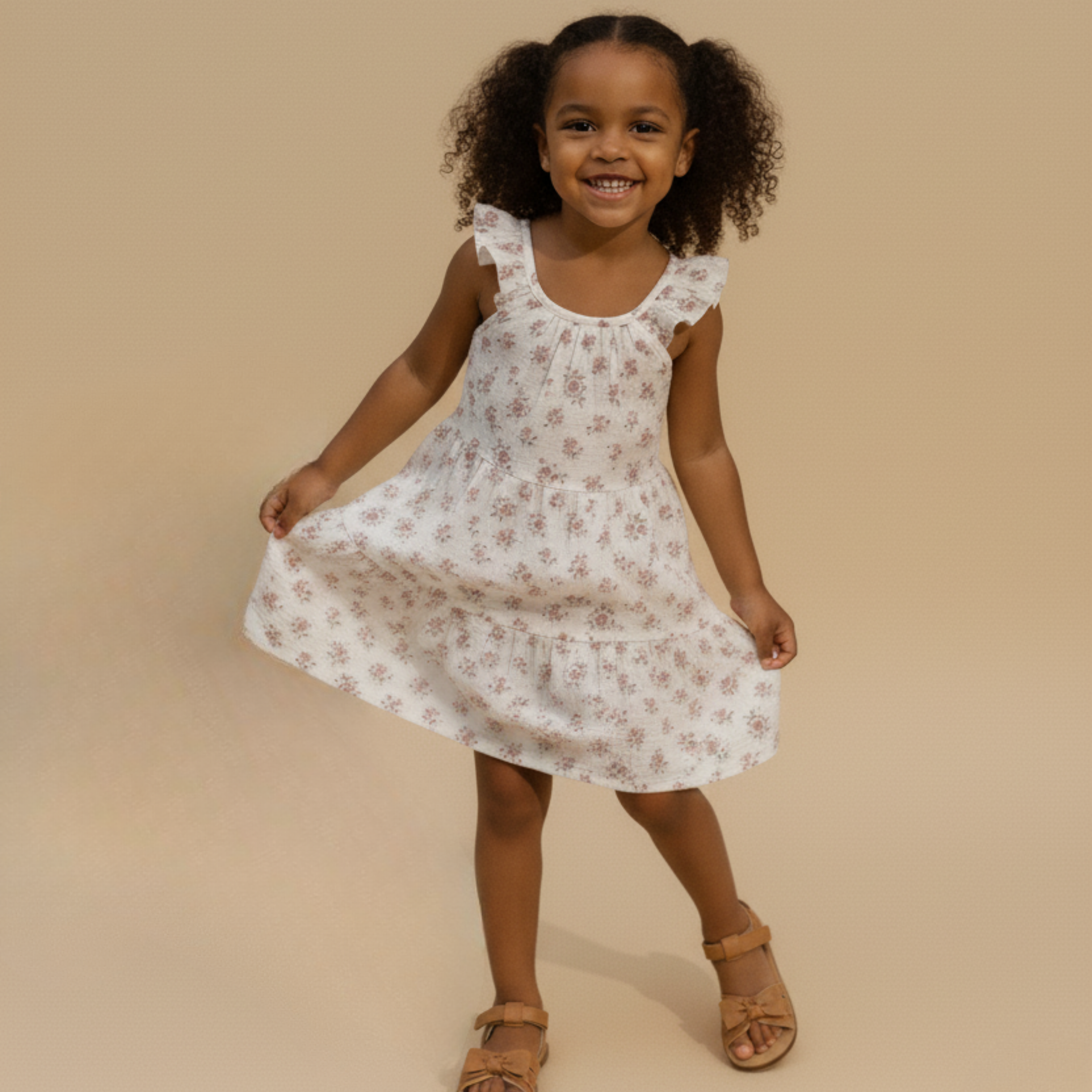 Makemake Organics - Organic Ruffle Tiered Dress - Blush Floral