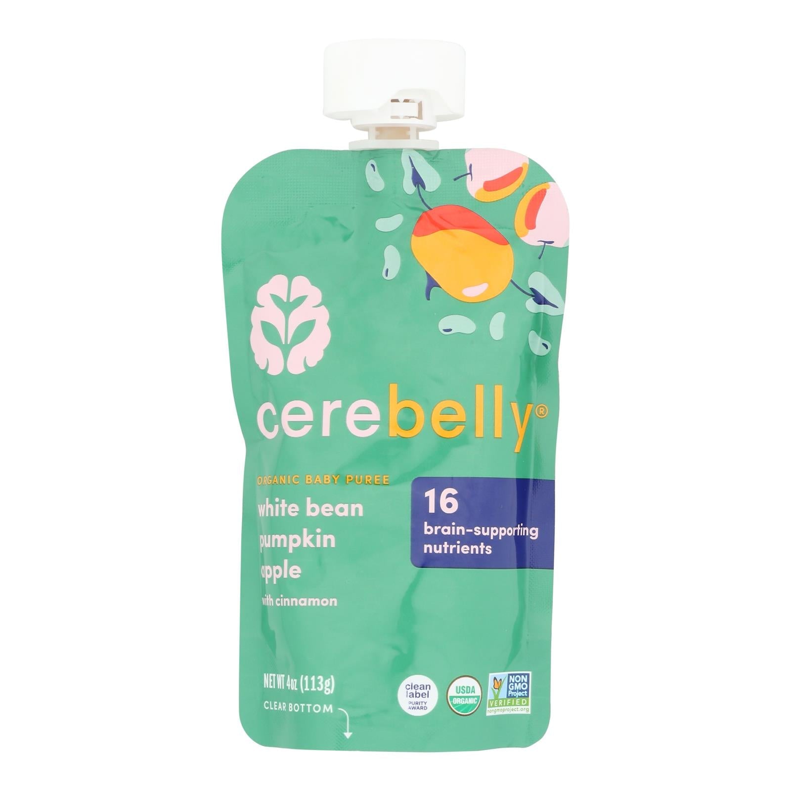 Cerebelly Organic White Bean Pumpkin Apple Puree for Babies (Case of 6 - 4 Oz)