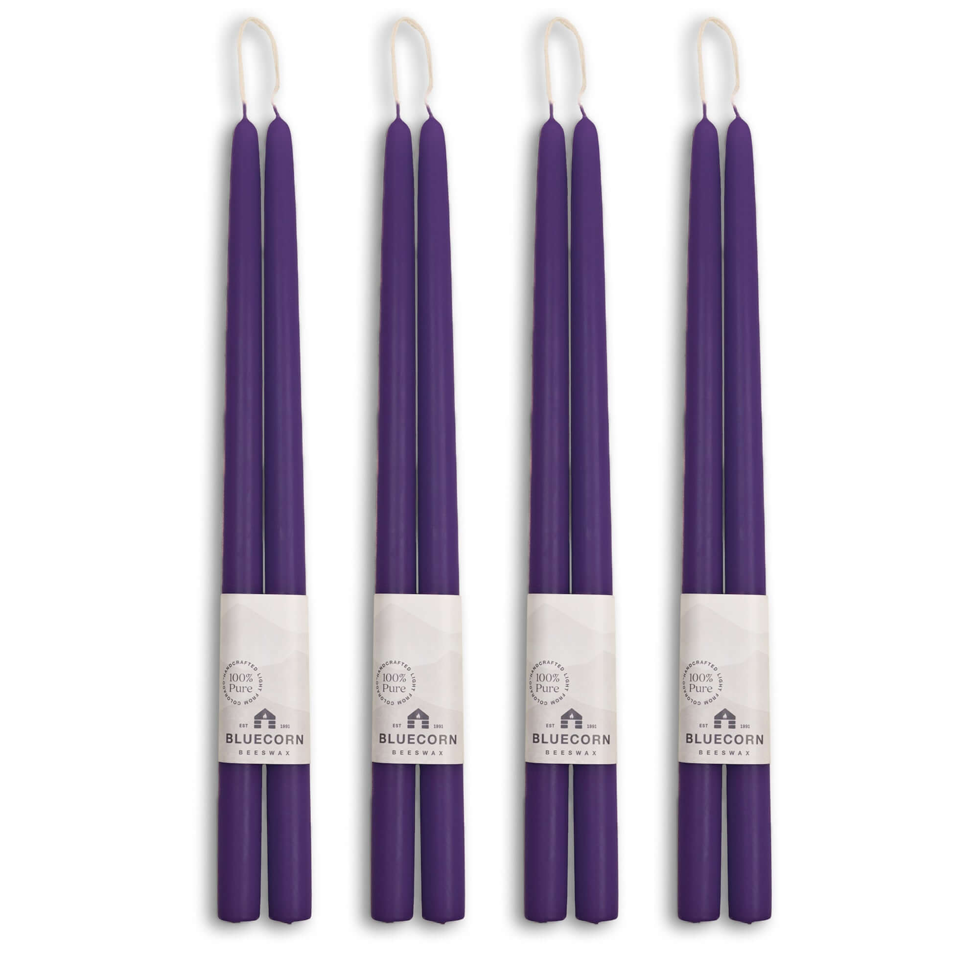 Bluecorn Candles Hand-Dipped Beeswax Taper Candles - Bulk 4-Pair Bundle