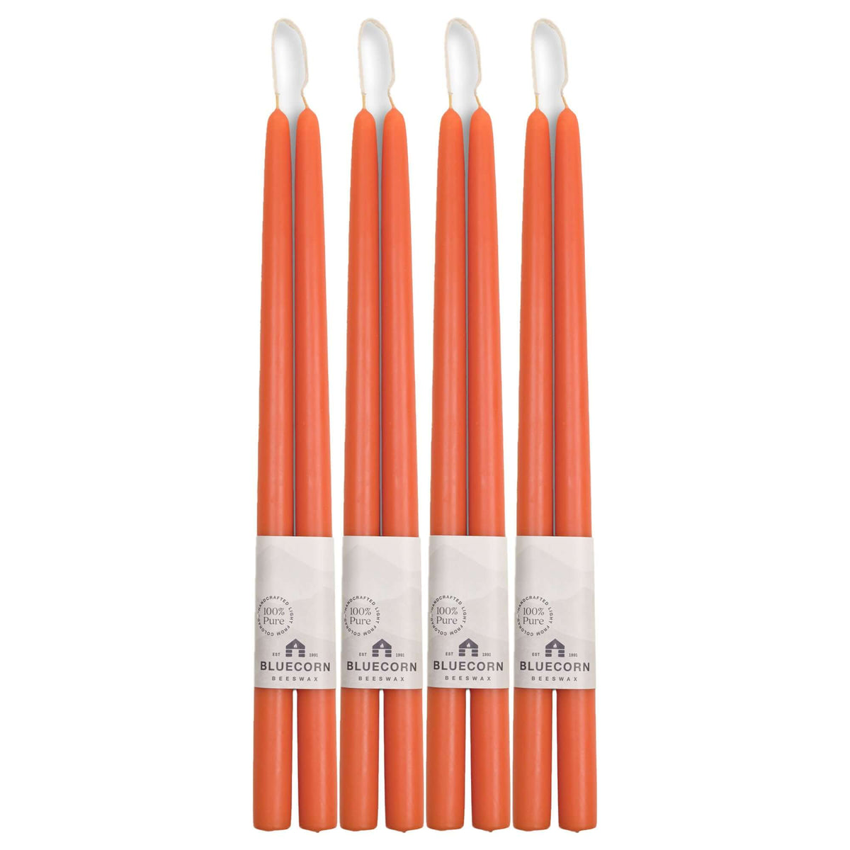 Bluecorn Candles Hand-Dipped Beeswax Taper Candles - Bulk 4-Pair Bundle