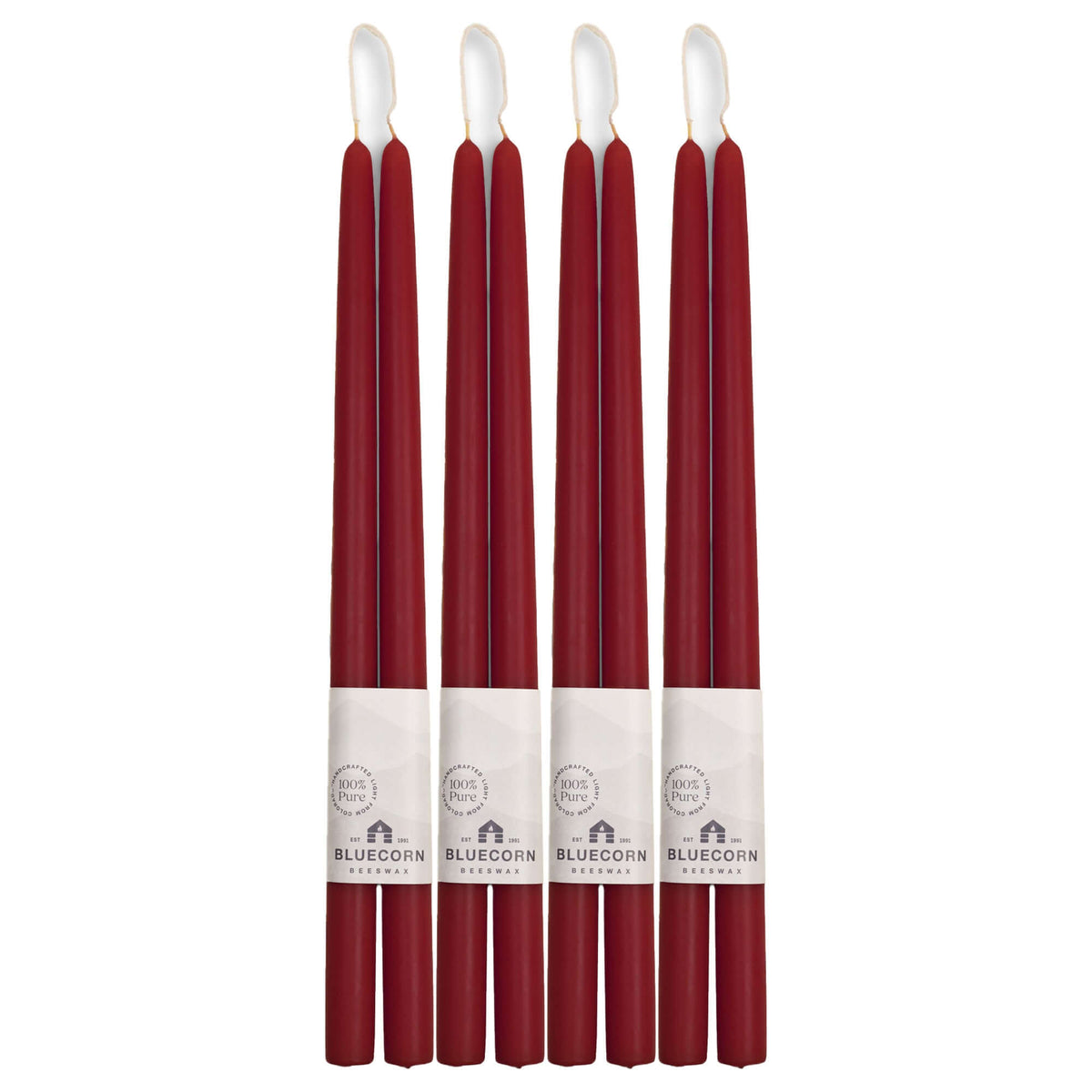 Bluecorn Candles Hand-Dipped Beeswax Taper Candles - Bulk 4-Pair Bundle
