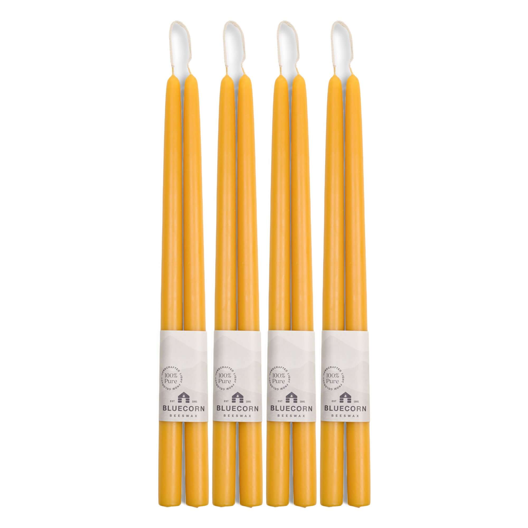 Bluecorn Candles Hand-Dipped Beeswax Taper Candles - Bulk 4-Pair Bundle