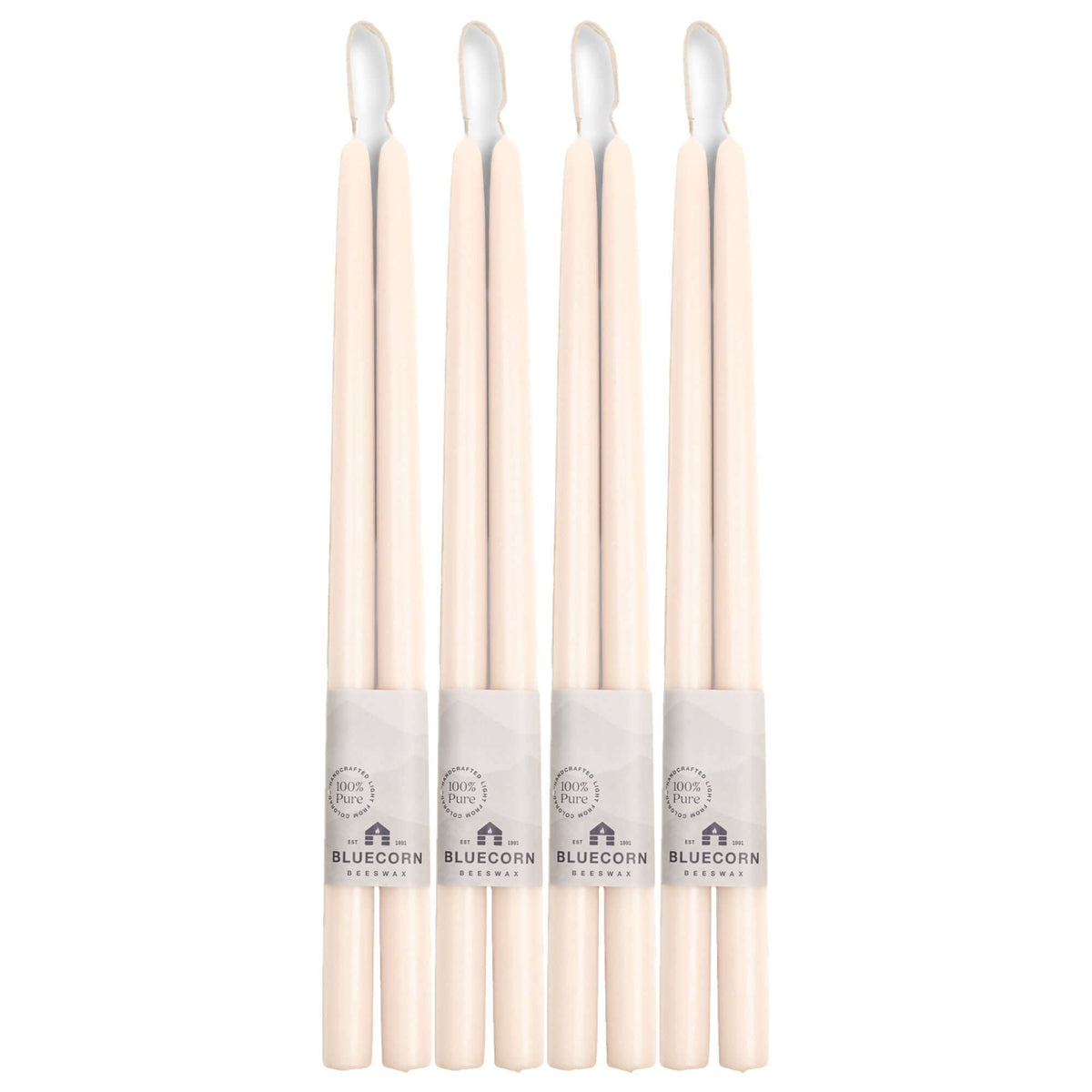 Bluecorn Candles Hand-Dipped Beeswax Taper Candles - Bulk 4-Pair Bundle