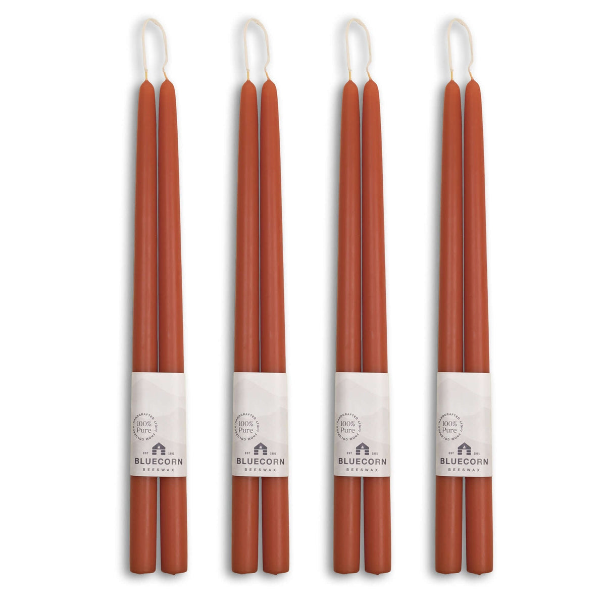 Bluecorn Candles Hand-Dipped Beeswax Taper Candles - Bulk 4-Pair Bundle