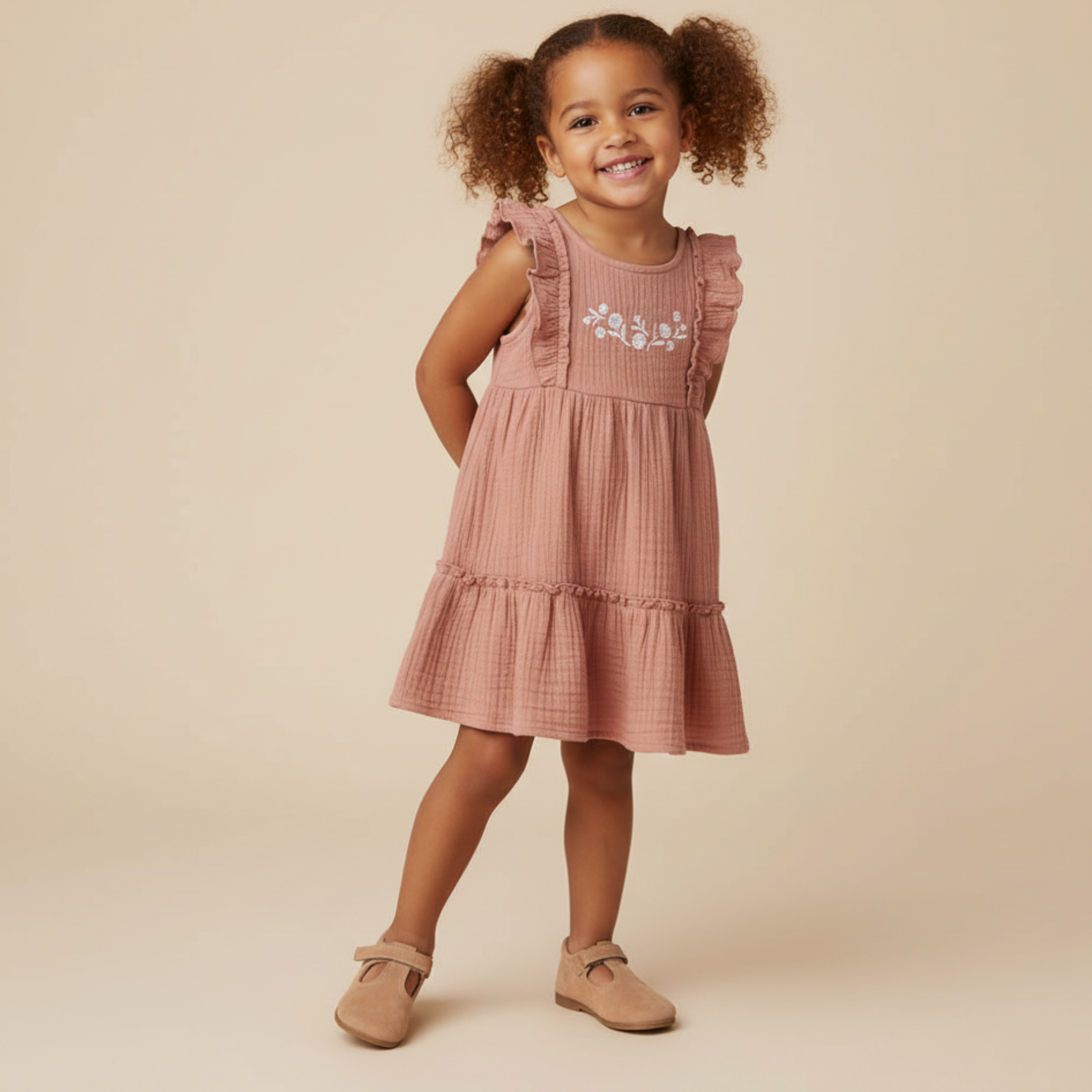 Makemake Organics - Organic Embroidered Tiered Dress - Clay