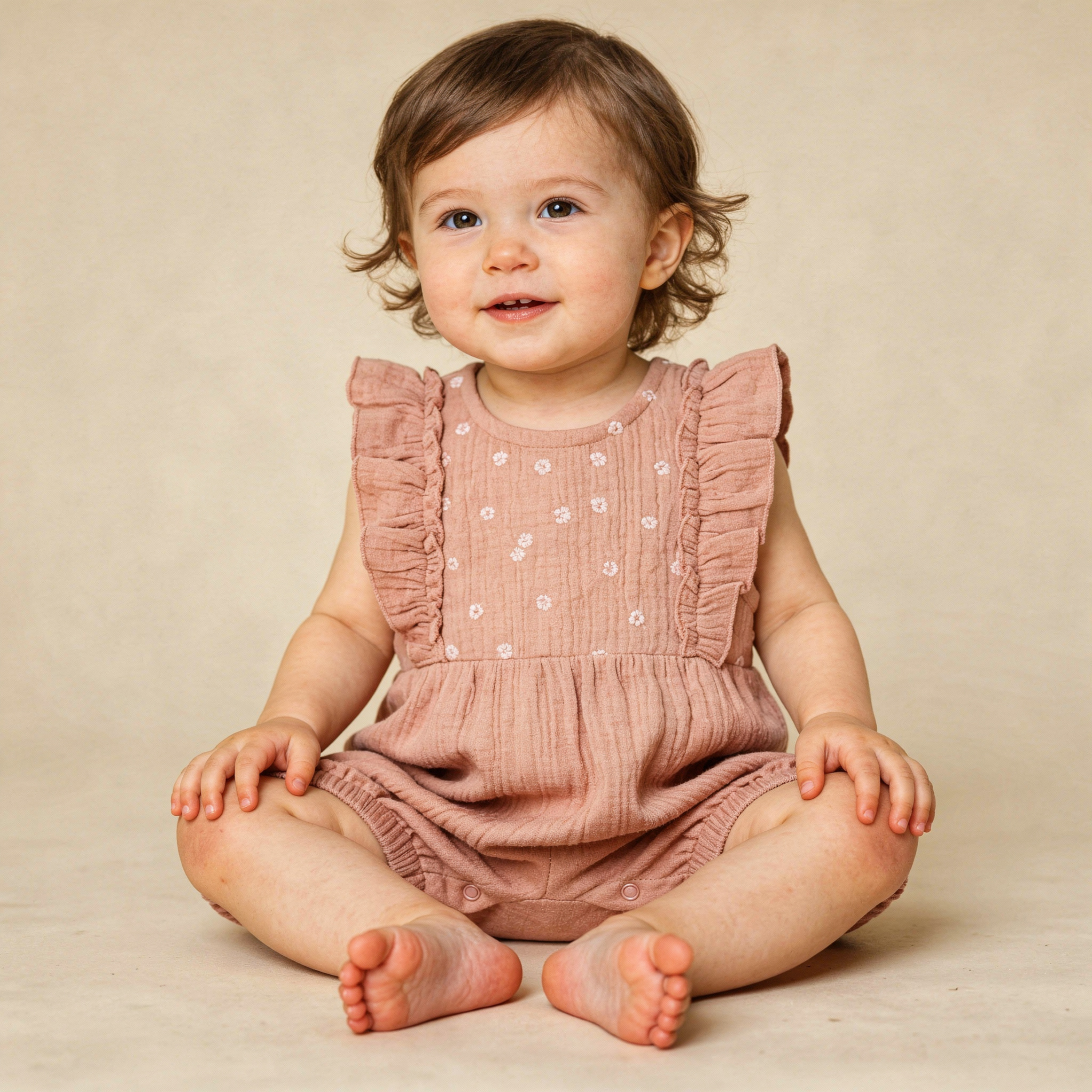 Makemake Organics - Organic Embroidered Ruffle Romper - Clay