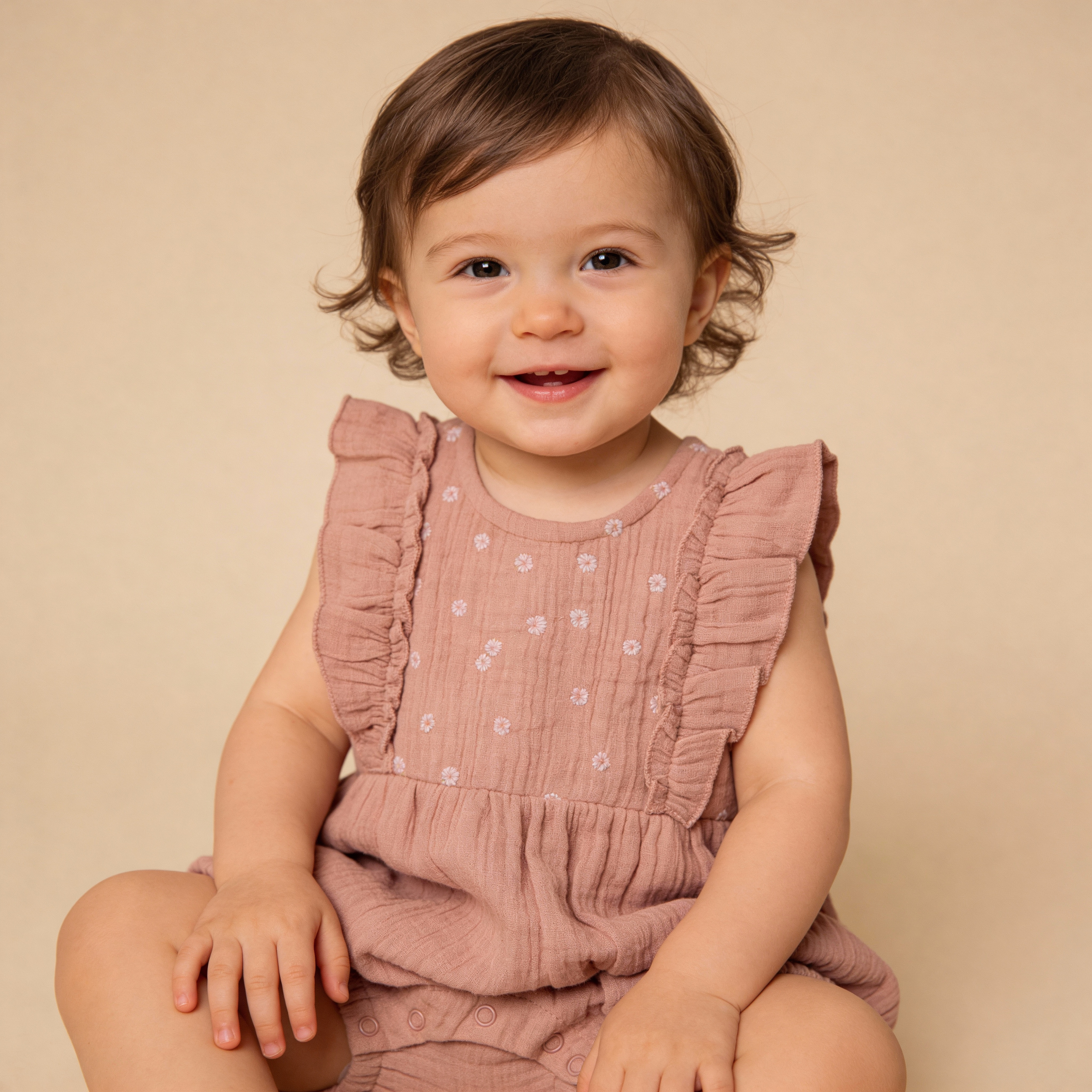 Makemake Organics - Organic Embroidered Ruffle Romper - Clay