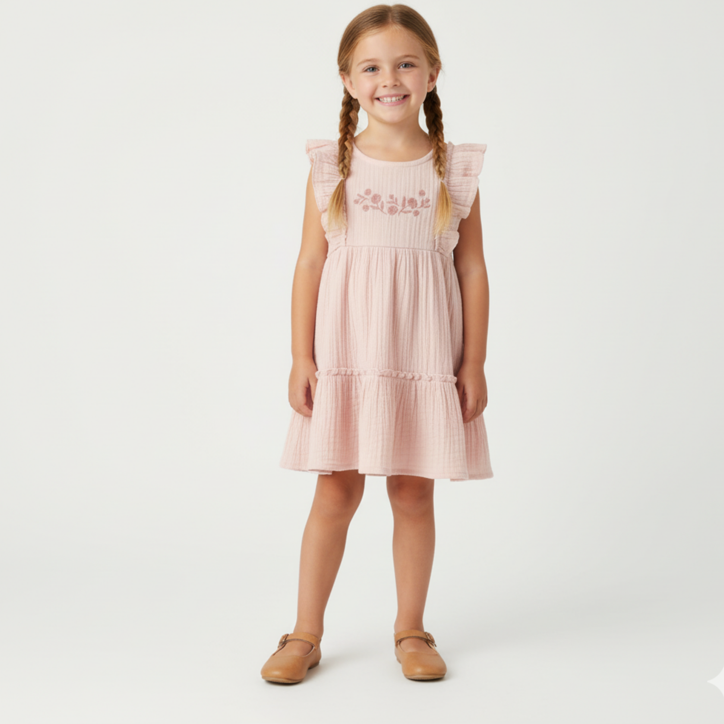 Makemake Organics - Organic Embroidered Tiered Dress - Blush