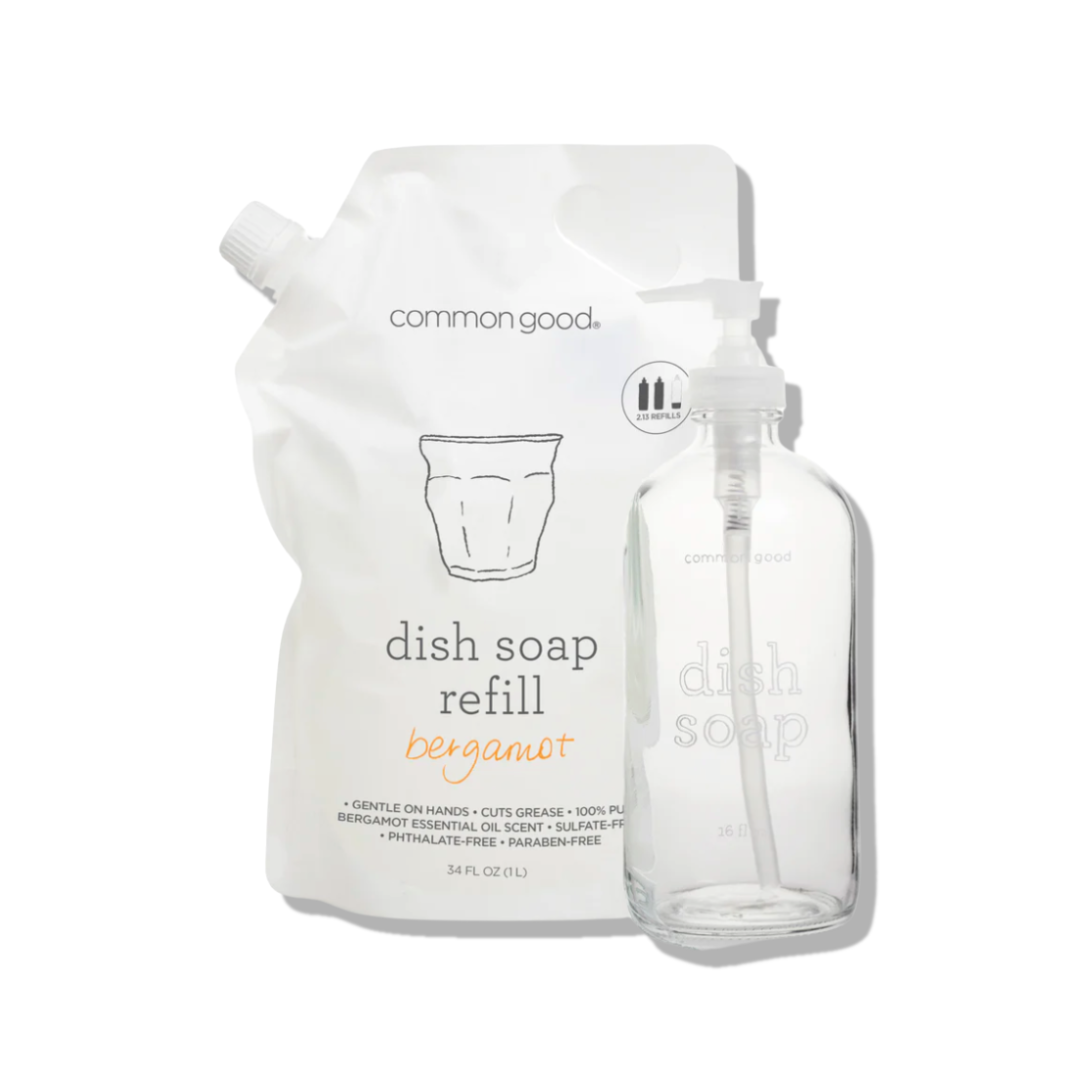 Dish Soap Refill Pouch and Glass Bottle Set — component of the Common Good Sink Essentials Bundle