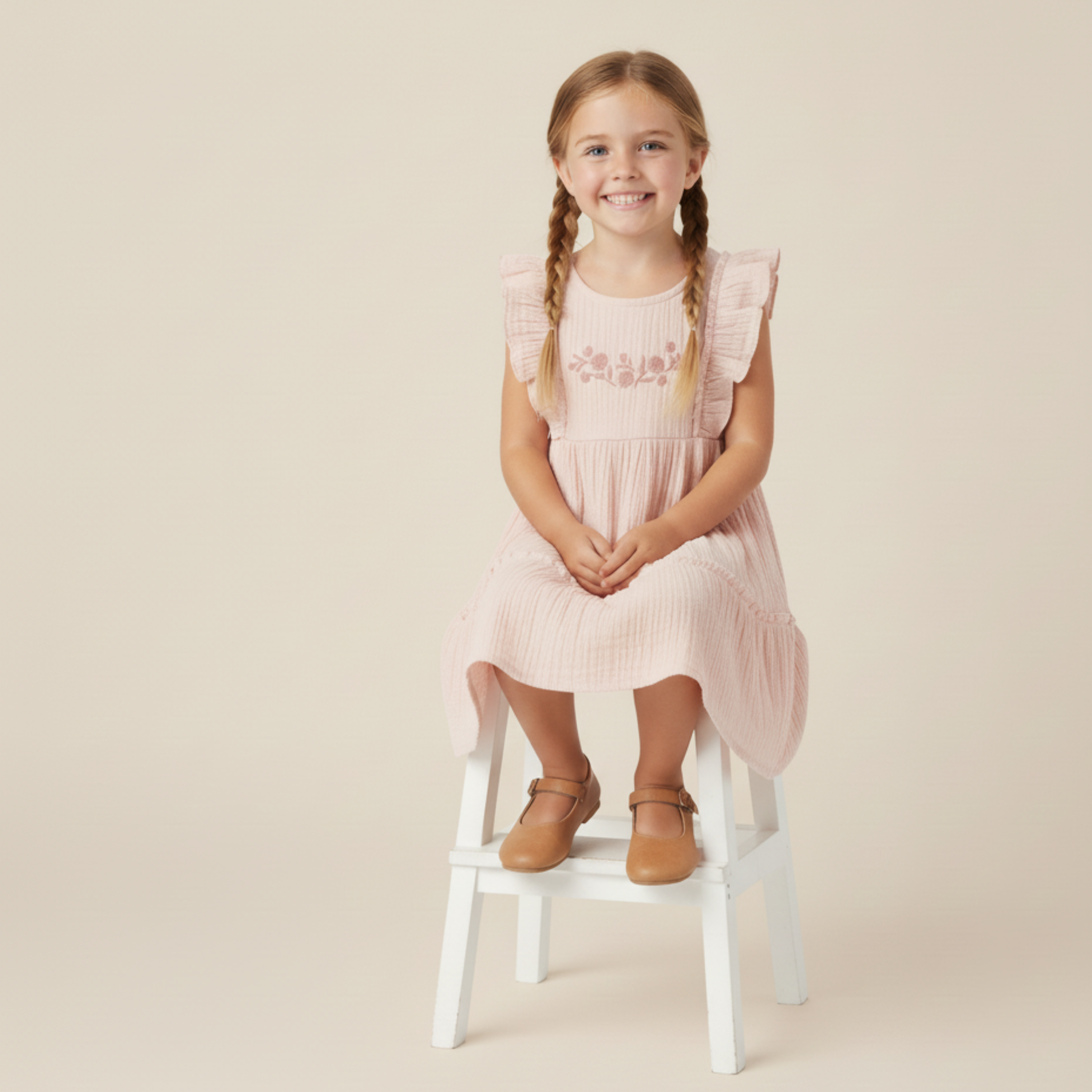 Makemake Organics - Organic Embroidered Tiered Dress - Blush