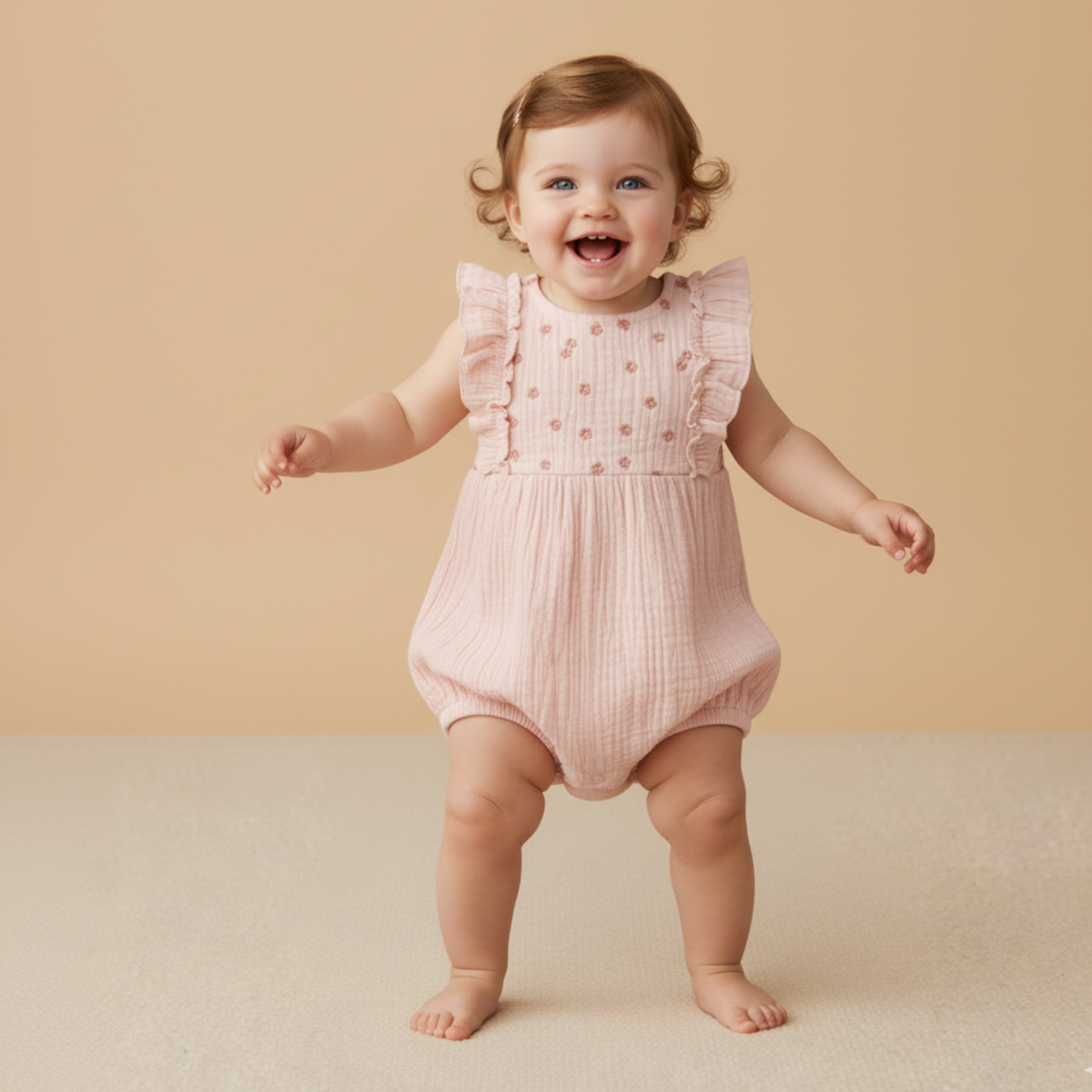 Makemake Organics - Organic Embroidered Ruffle Romper - Blush