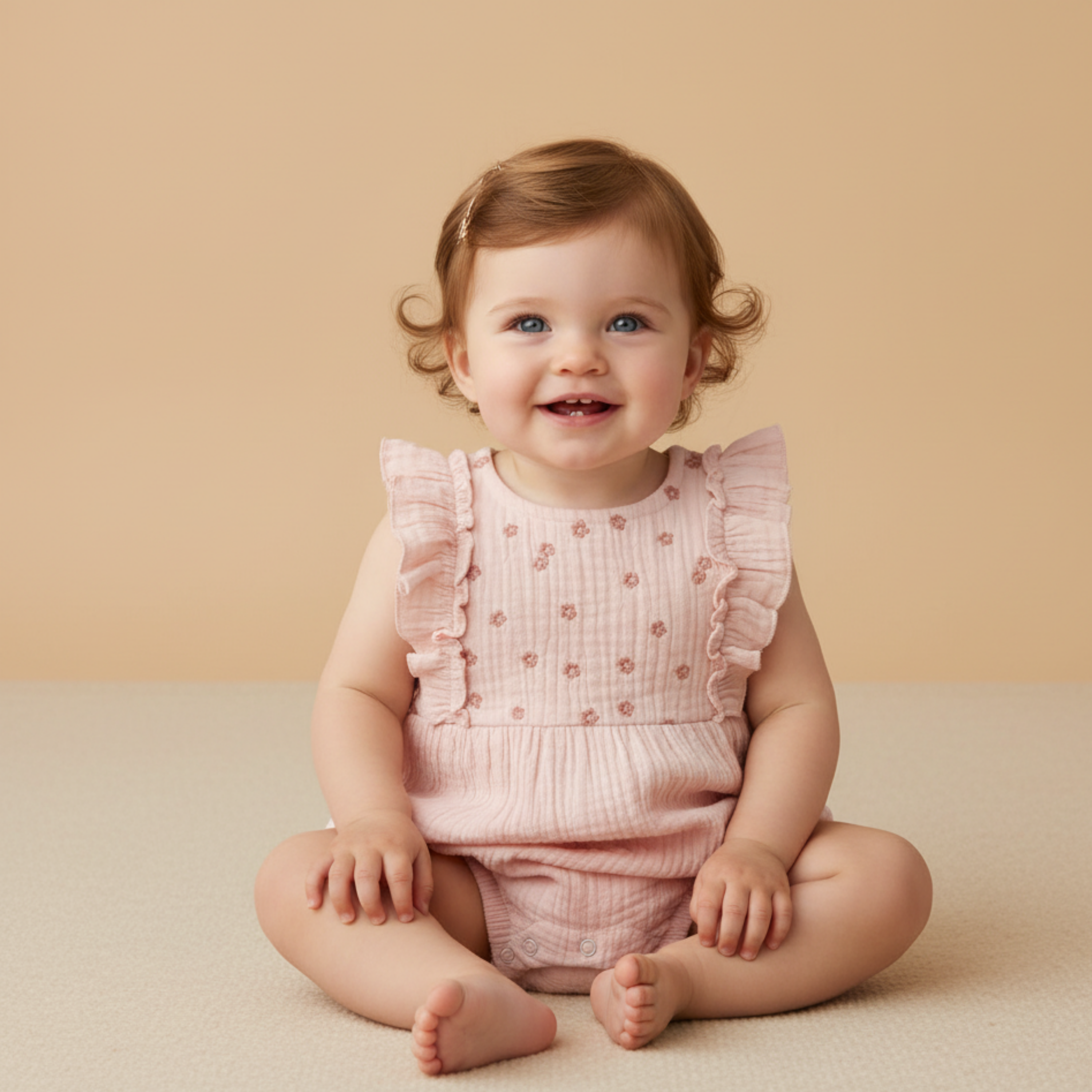Makemake Organics - Organic Embroidered Ruffle Romper - Blush