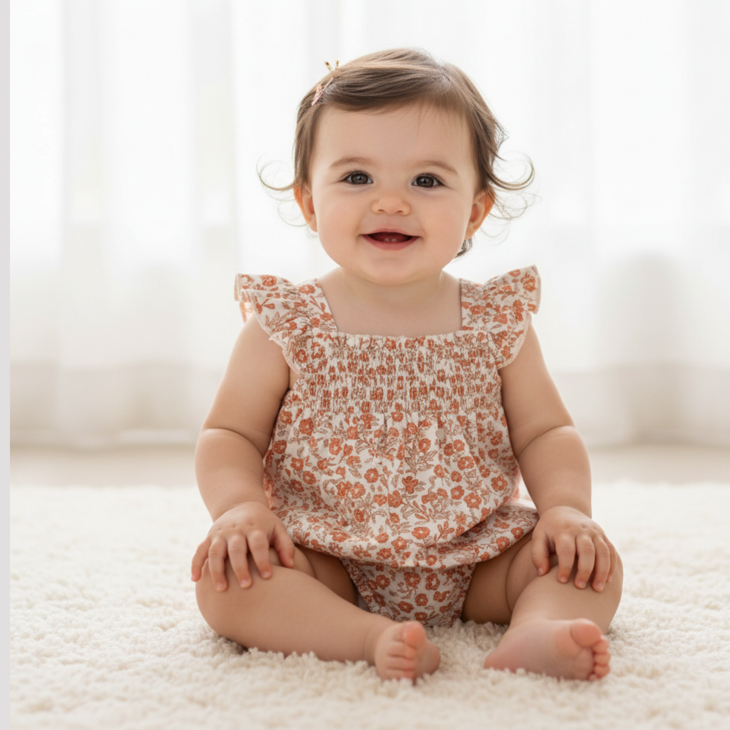 Makemake Organics - Organic Ruffle Sleeve Bubble Romper - Sienna