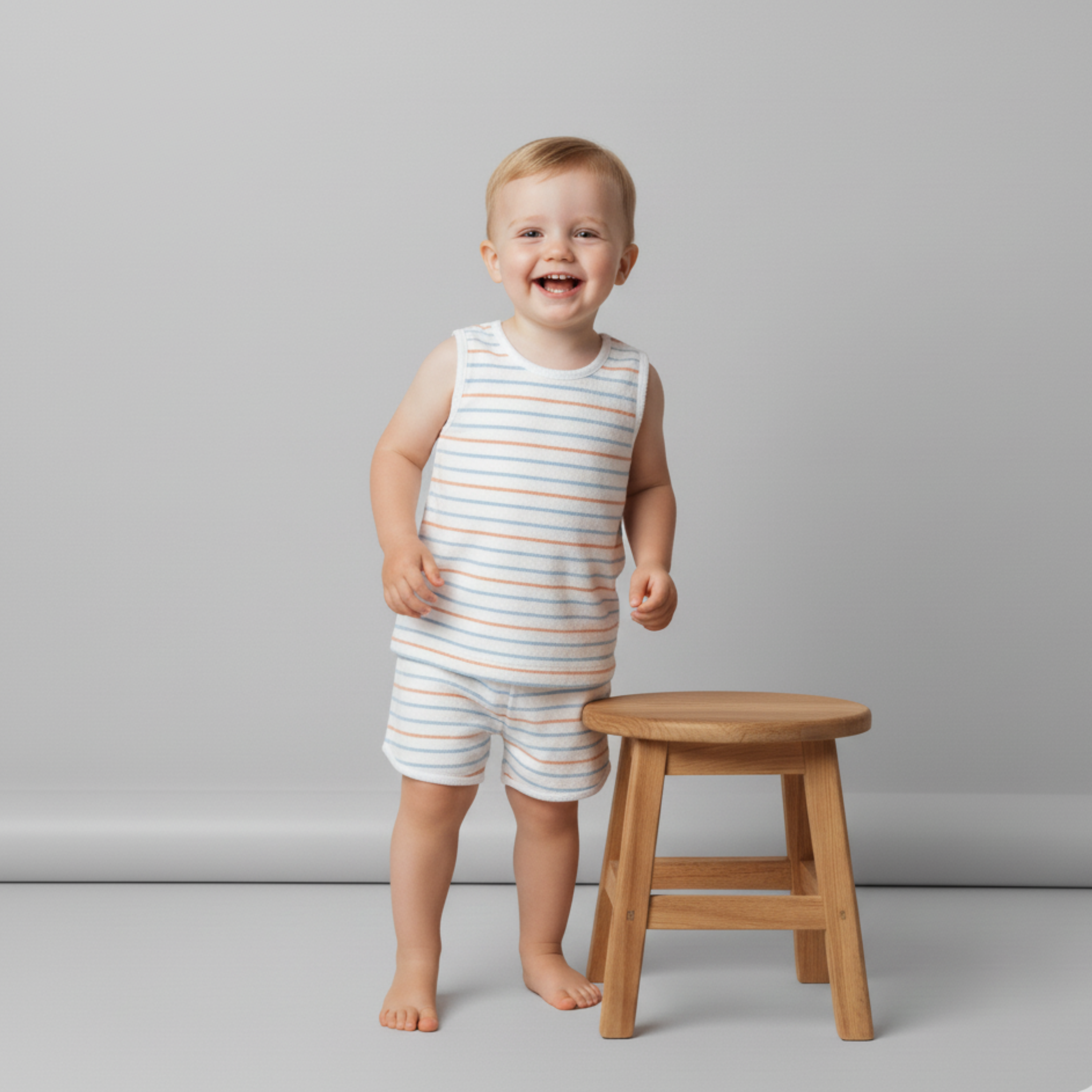 Makemake Organics - Organic Sleeveless Tee & Shorts Set - Cabana Stripes