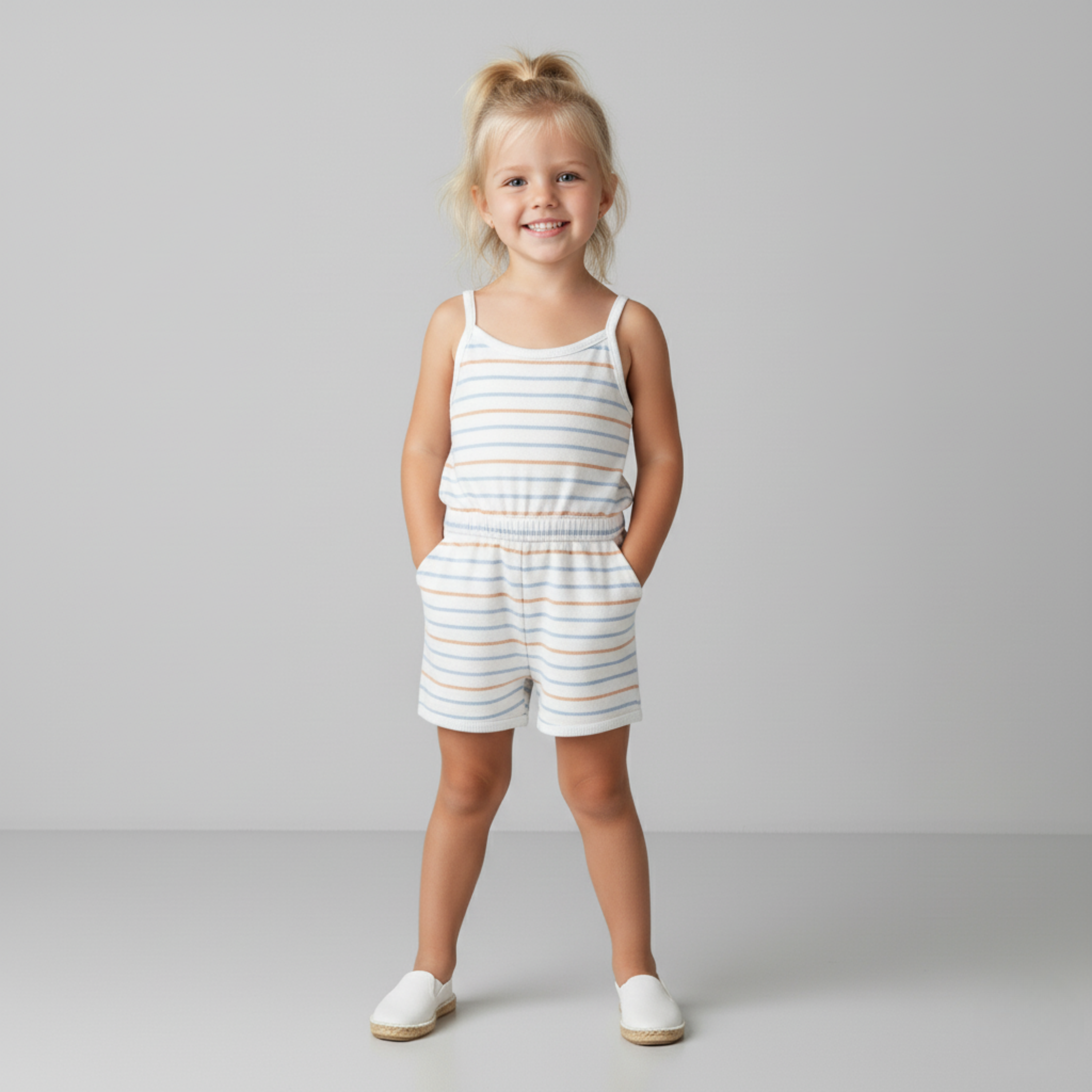 Makemake Organics - Organic Tank Romper - Cabana Stripes