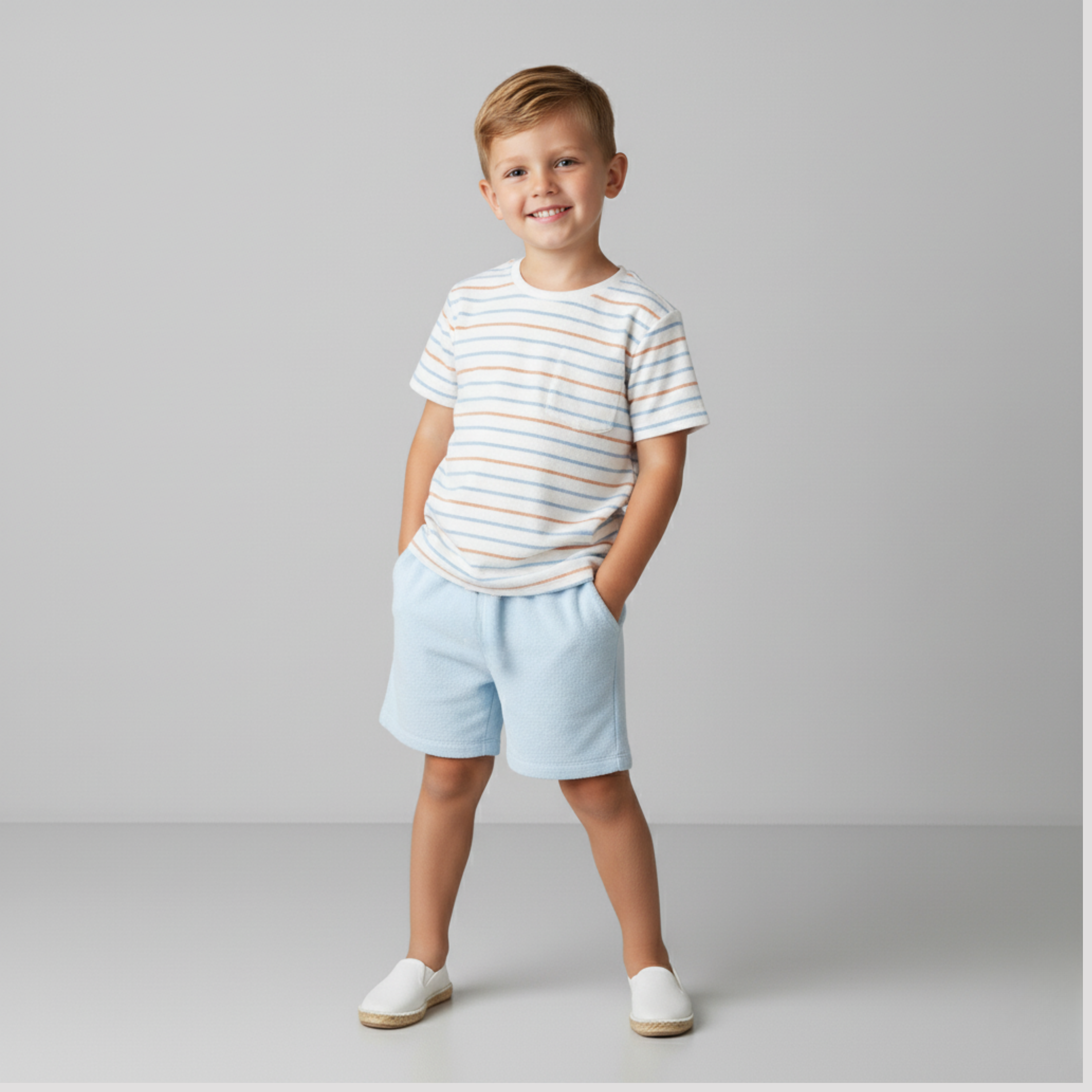Makemake Organics - Organic Terry Tee & Shorts Set - Cabana Stripes