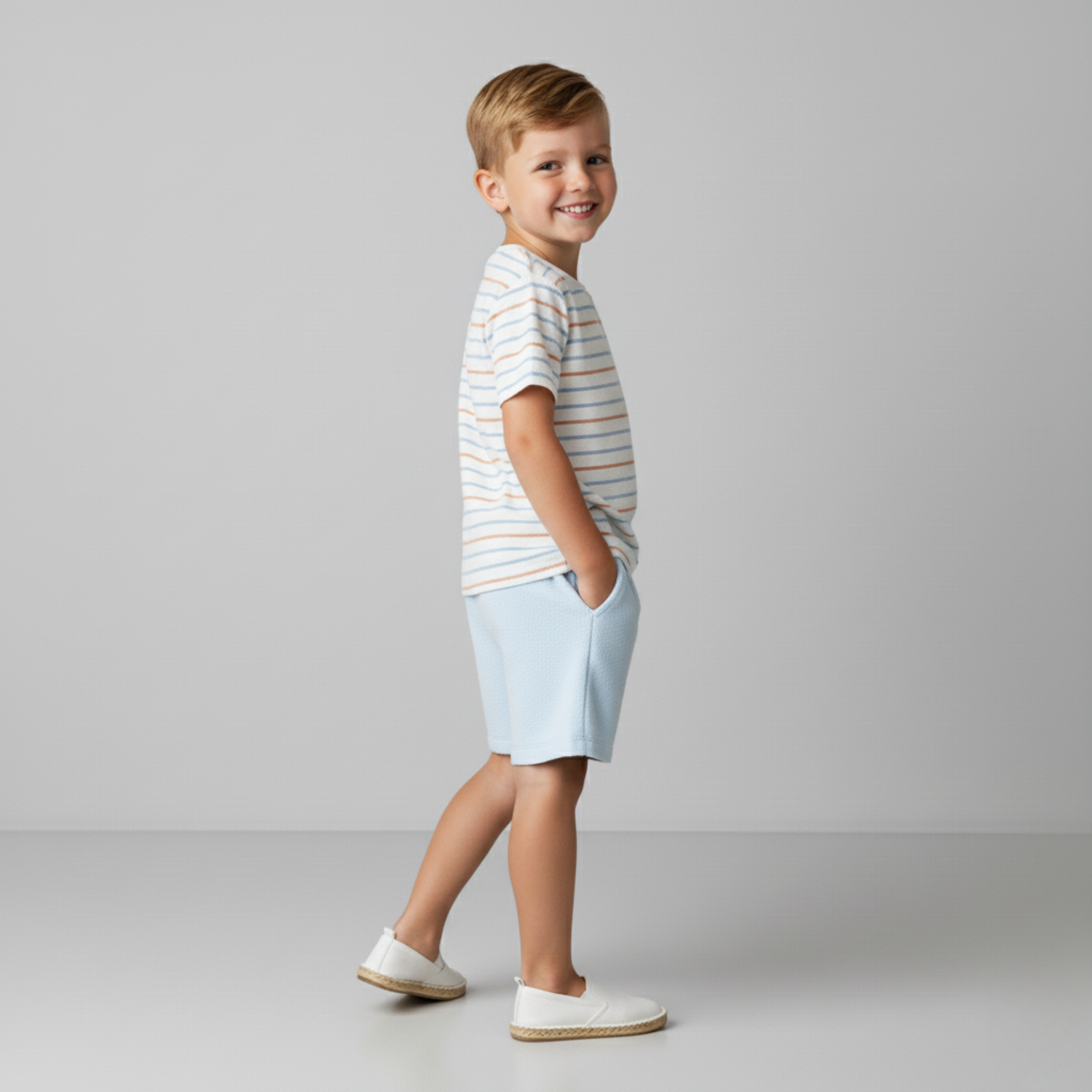 Makemake Organics - Organic Terry Tee & Shorts Set - Cabana Stripes