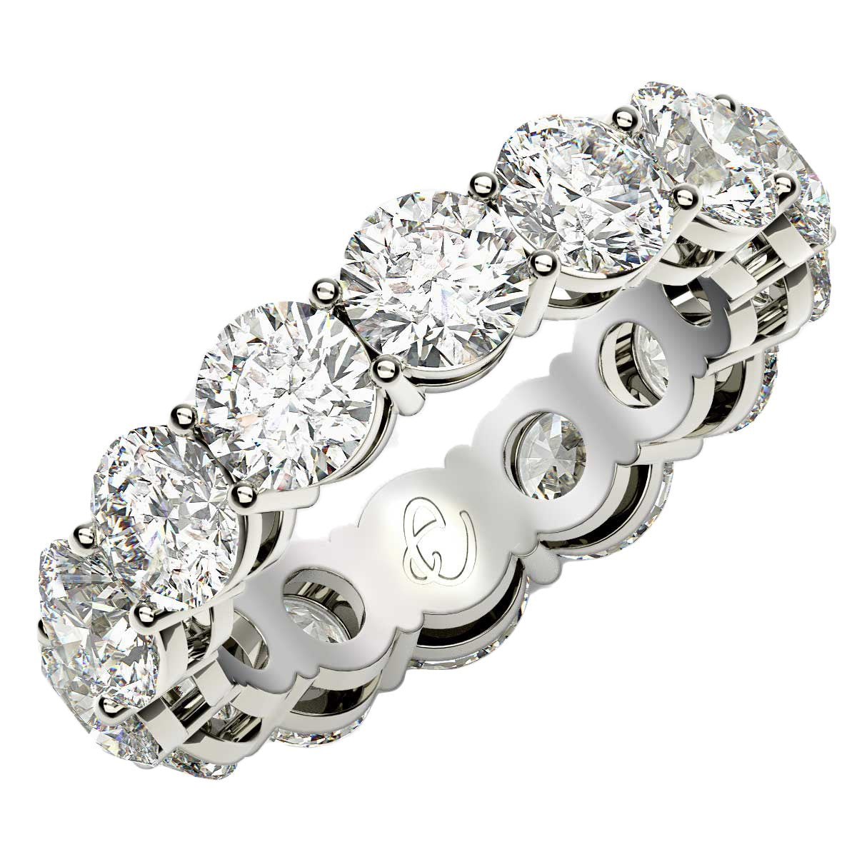 Diamond ring with a visible brand logo on a white background