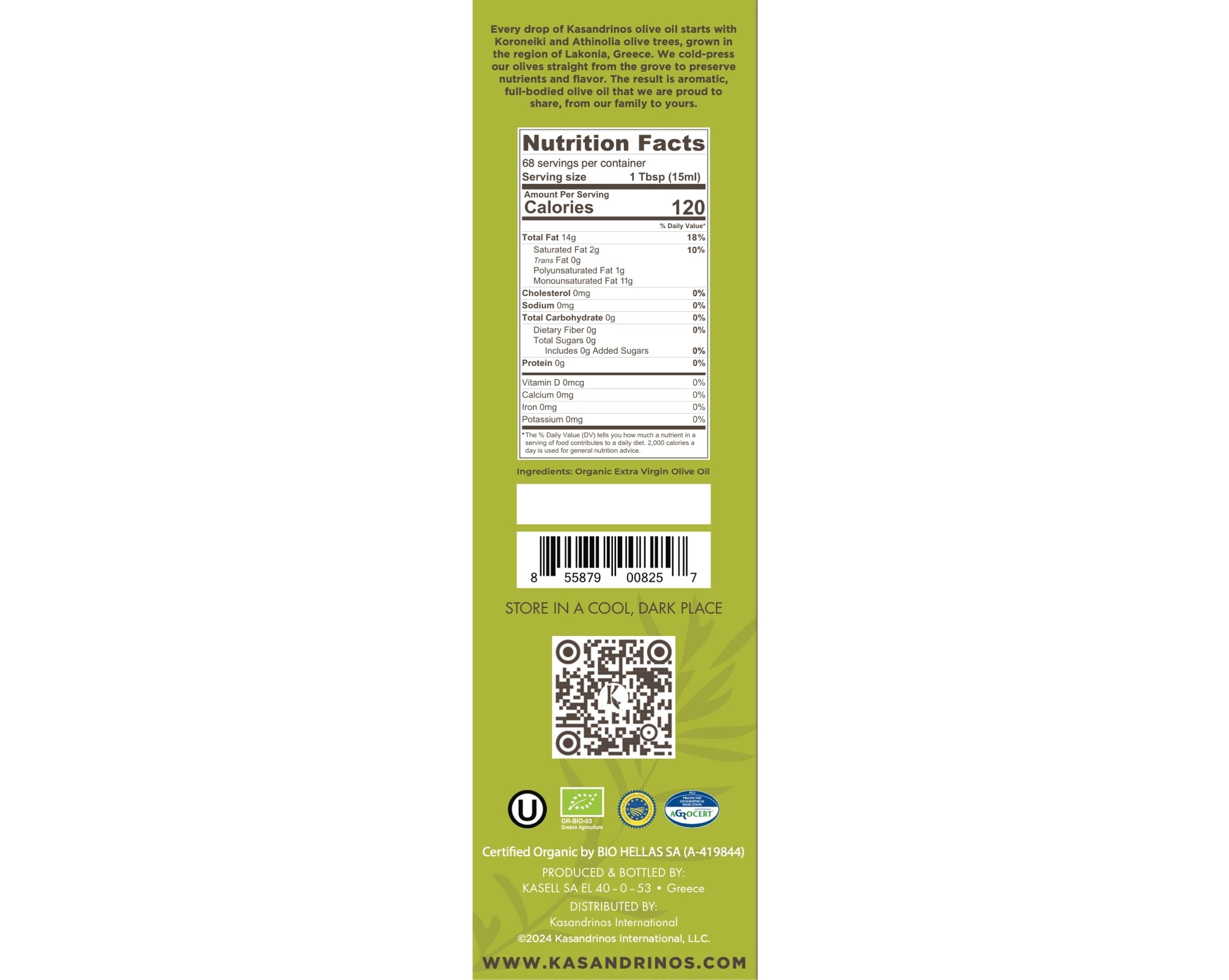 Kasandrinos International 1L Bottle - Organic EVOO