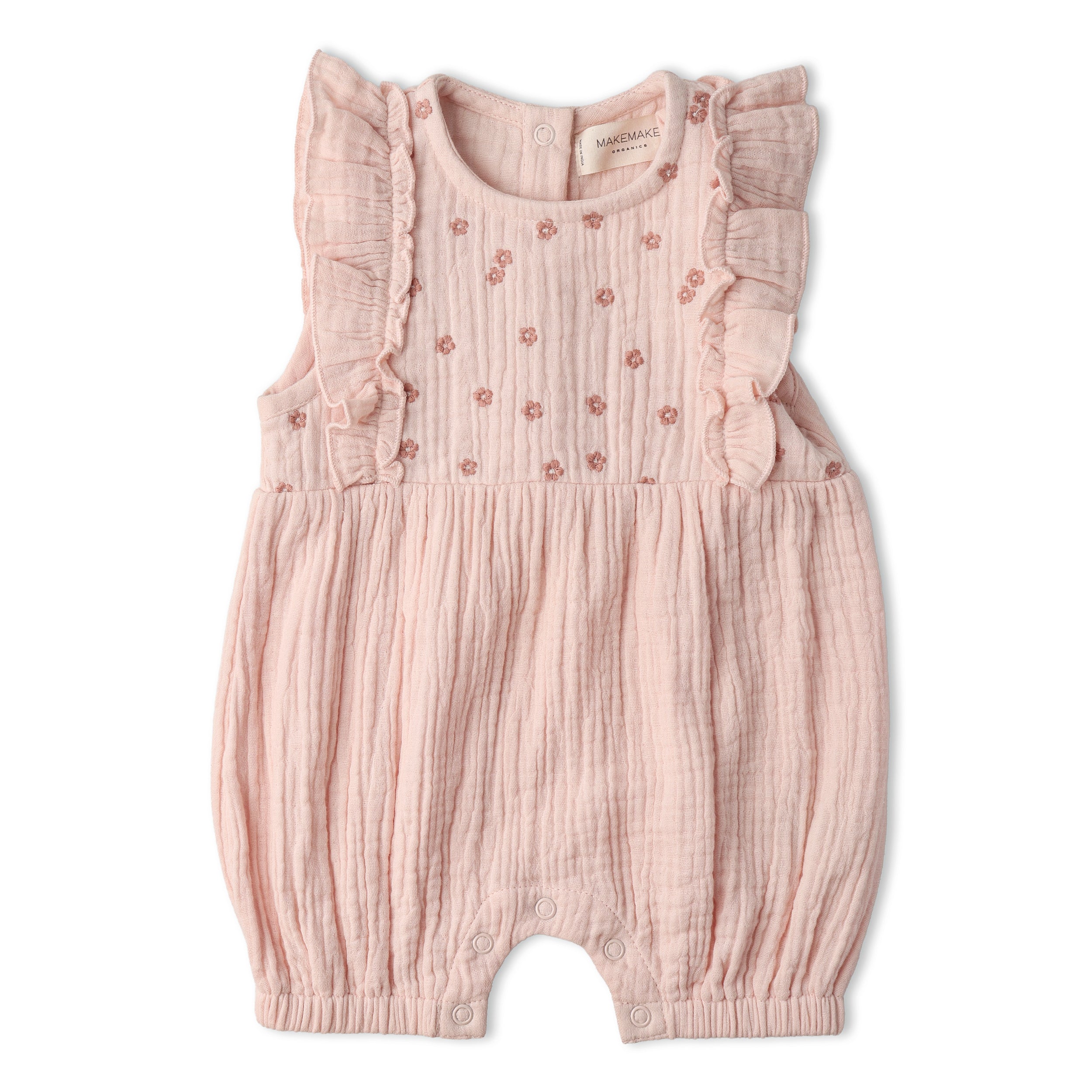 Makemake Organics - Organic Embroidered Ruffle Romper - Blush